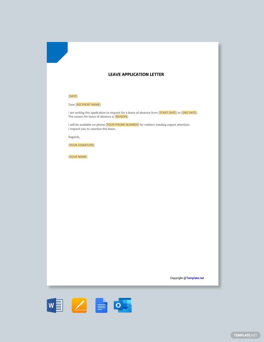 Leave Application Letter in Pages, Outlook, PDF, Word, Google Docs - Download | Template.net