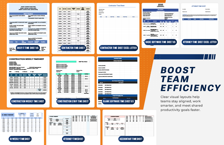 50+ Ready to Use Time-Sheet Template Bundle
