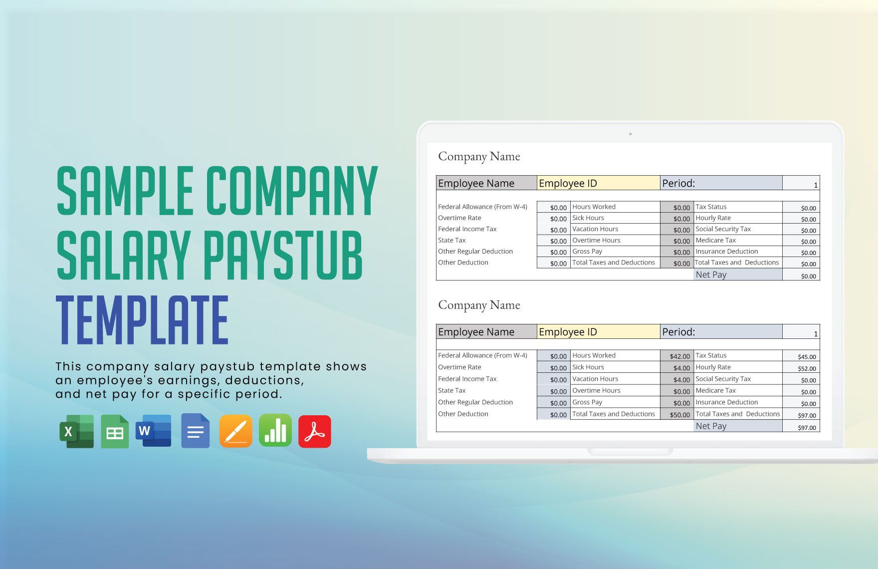 Sample Company Salary Pay Stub Template in Word, Google Docs, Excel, PDF, Apple Pages, Apple Numbers