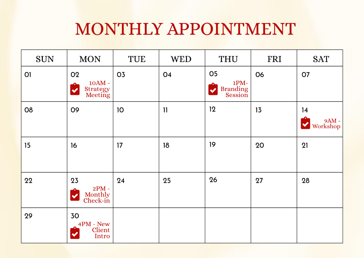 Free Monthly Appointment Template