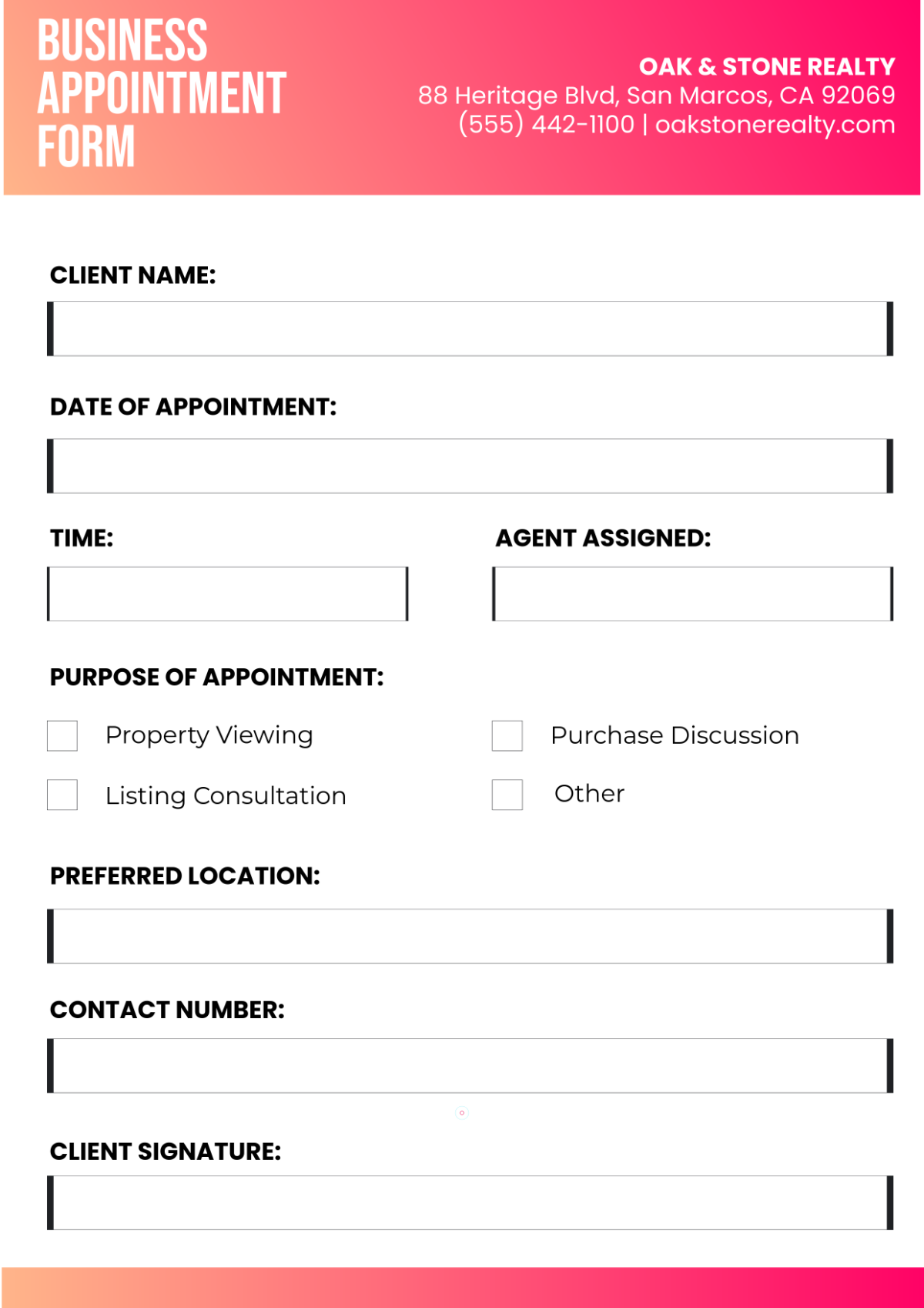 Free Business Appointment Form Template