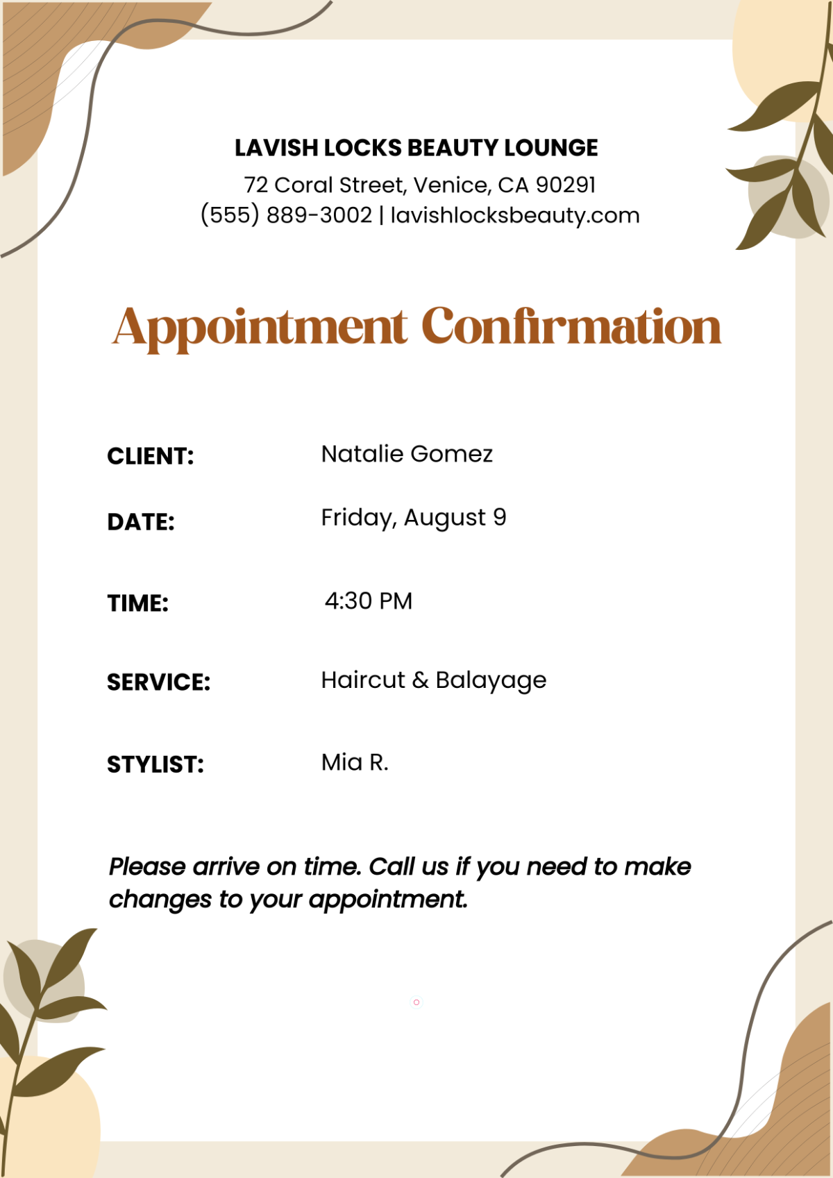 Free Beauty Salon Appointment Template