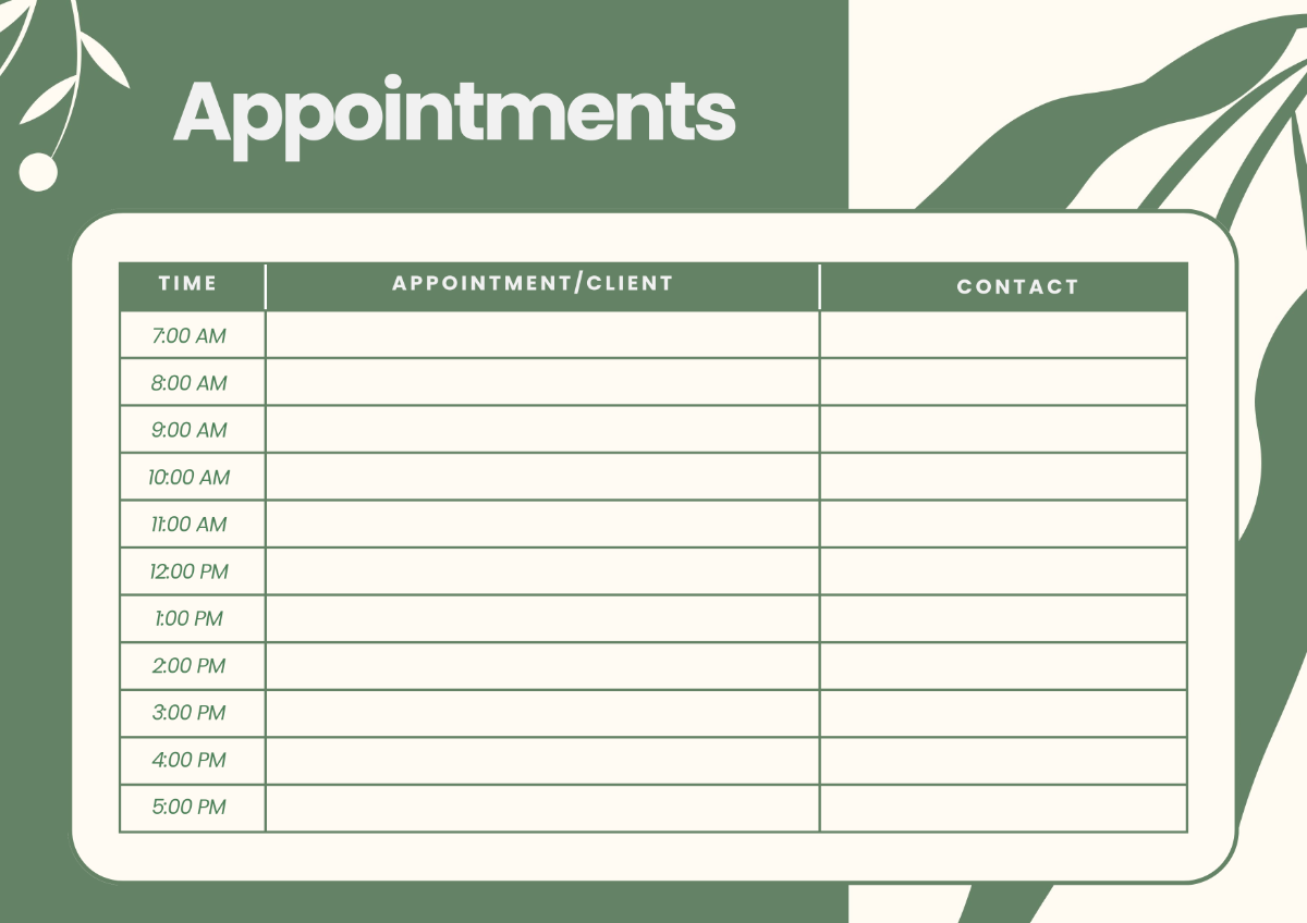 Free Appointment Schedule Template