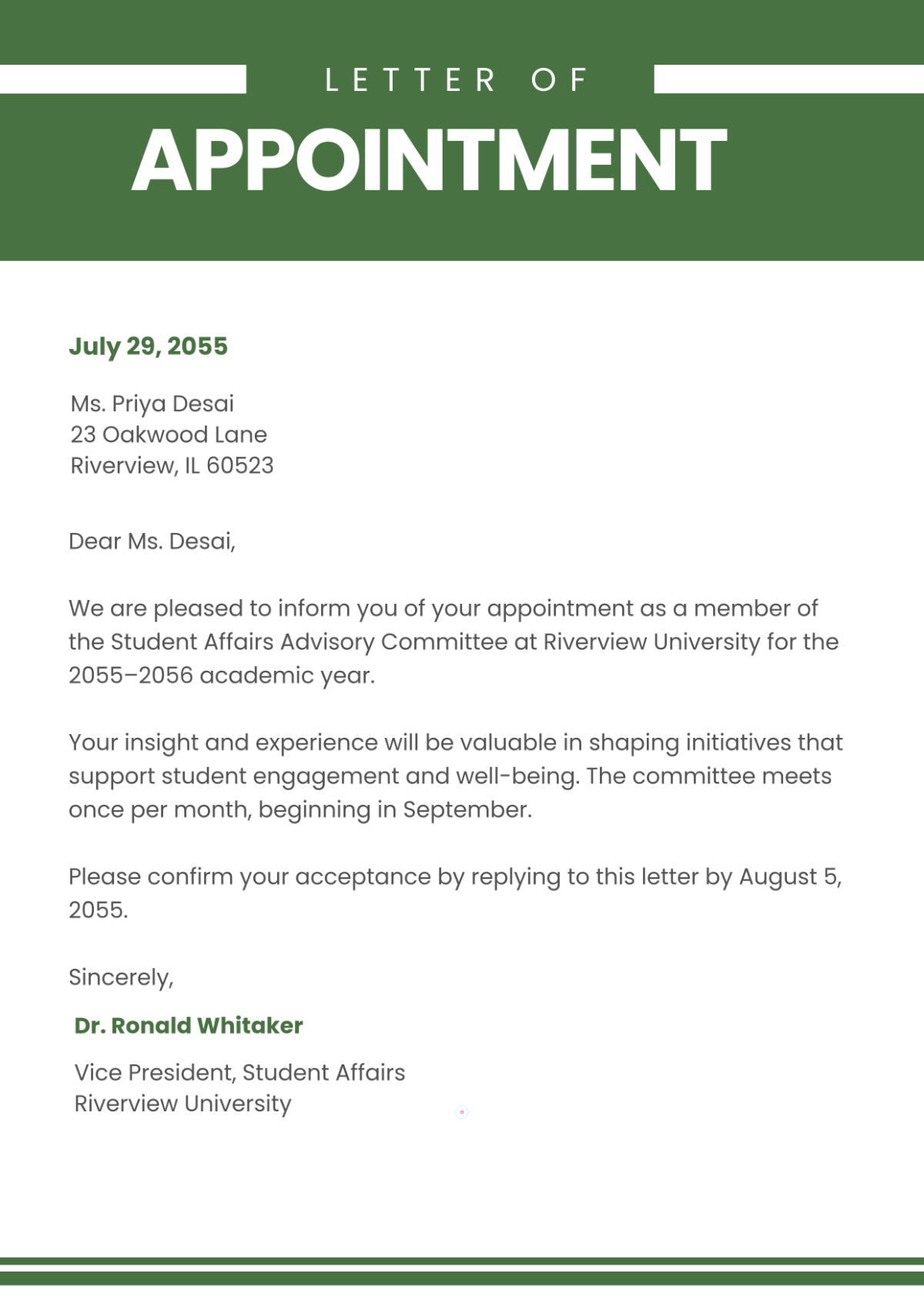 Free Letter of Appointment Template