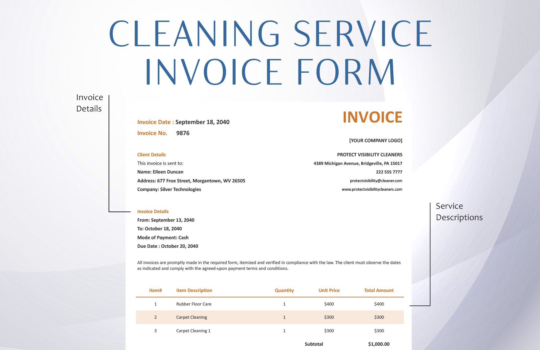 Cleaning Service Invoice Form Template