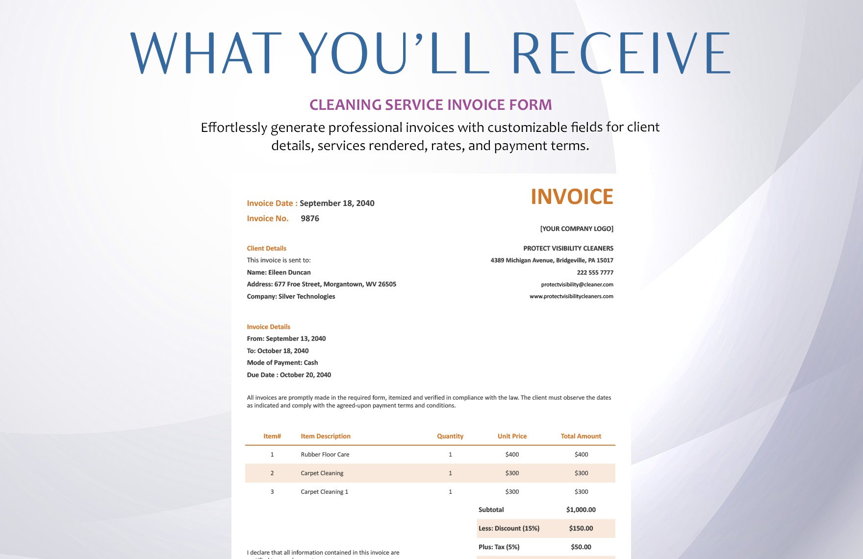 Cleaning Service Invoice Form Template
