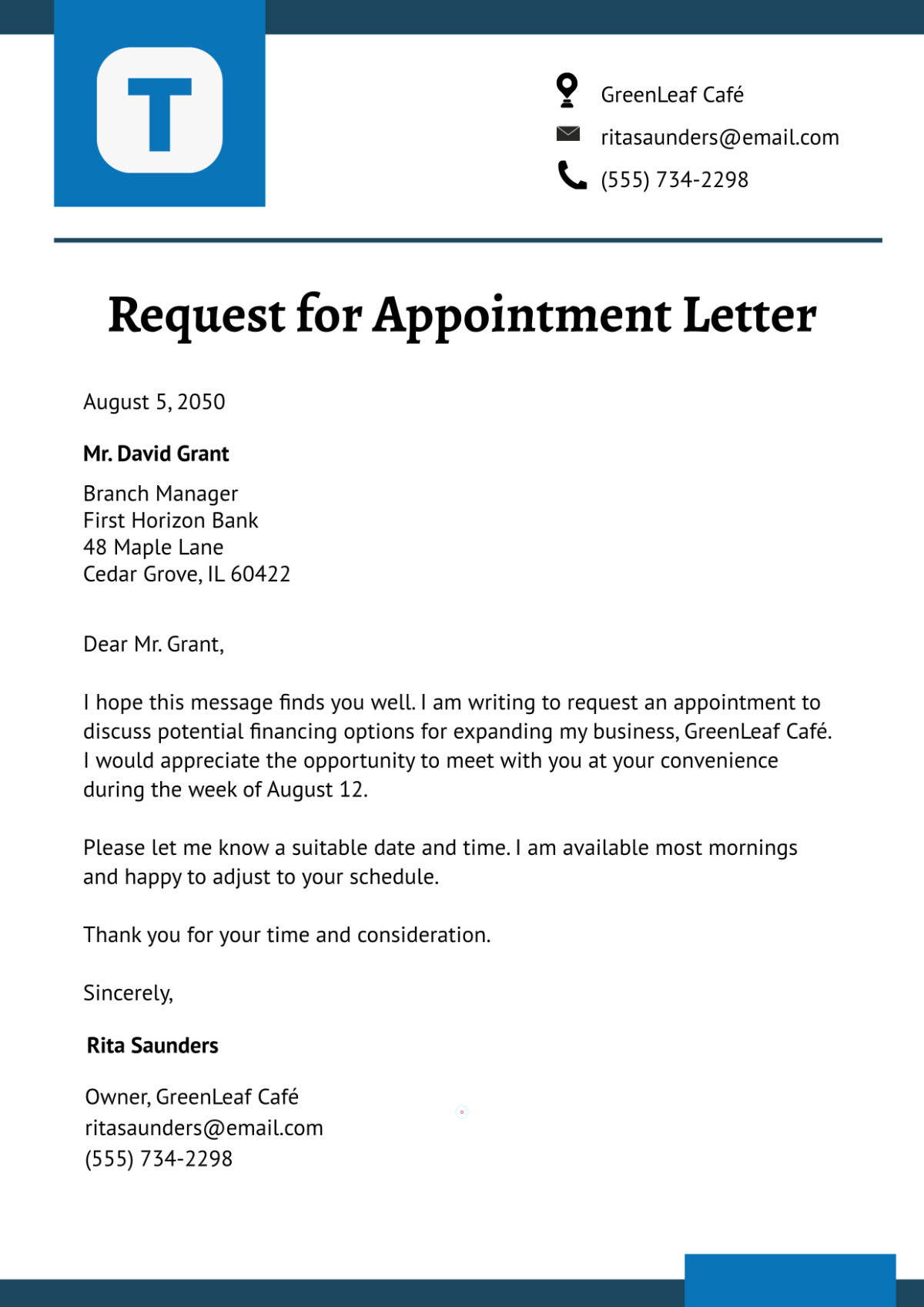 Free Request for Appointment Template