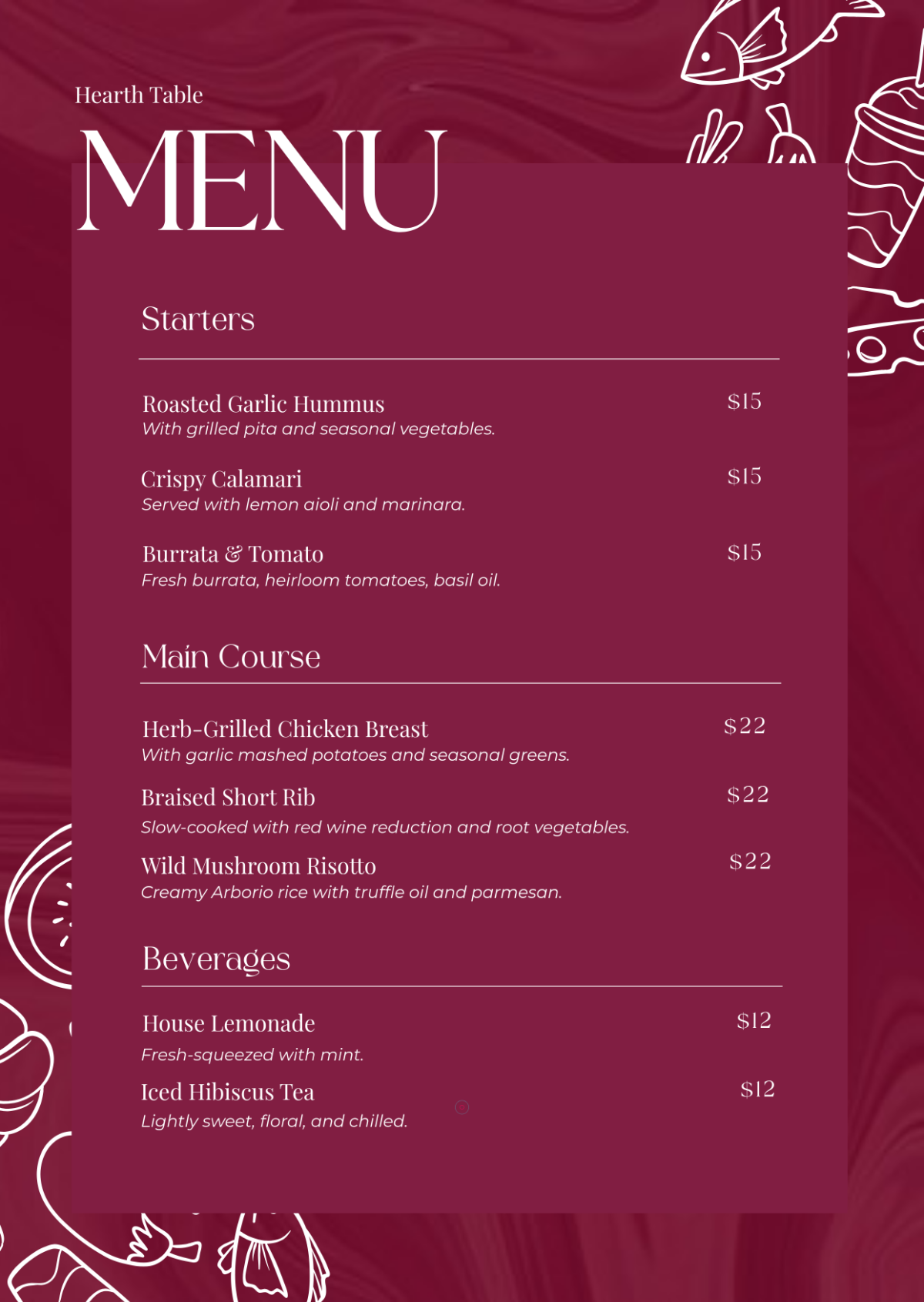 Free Food and Drink Menu Template