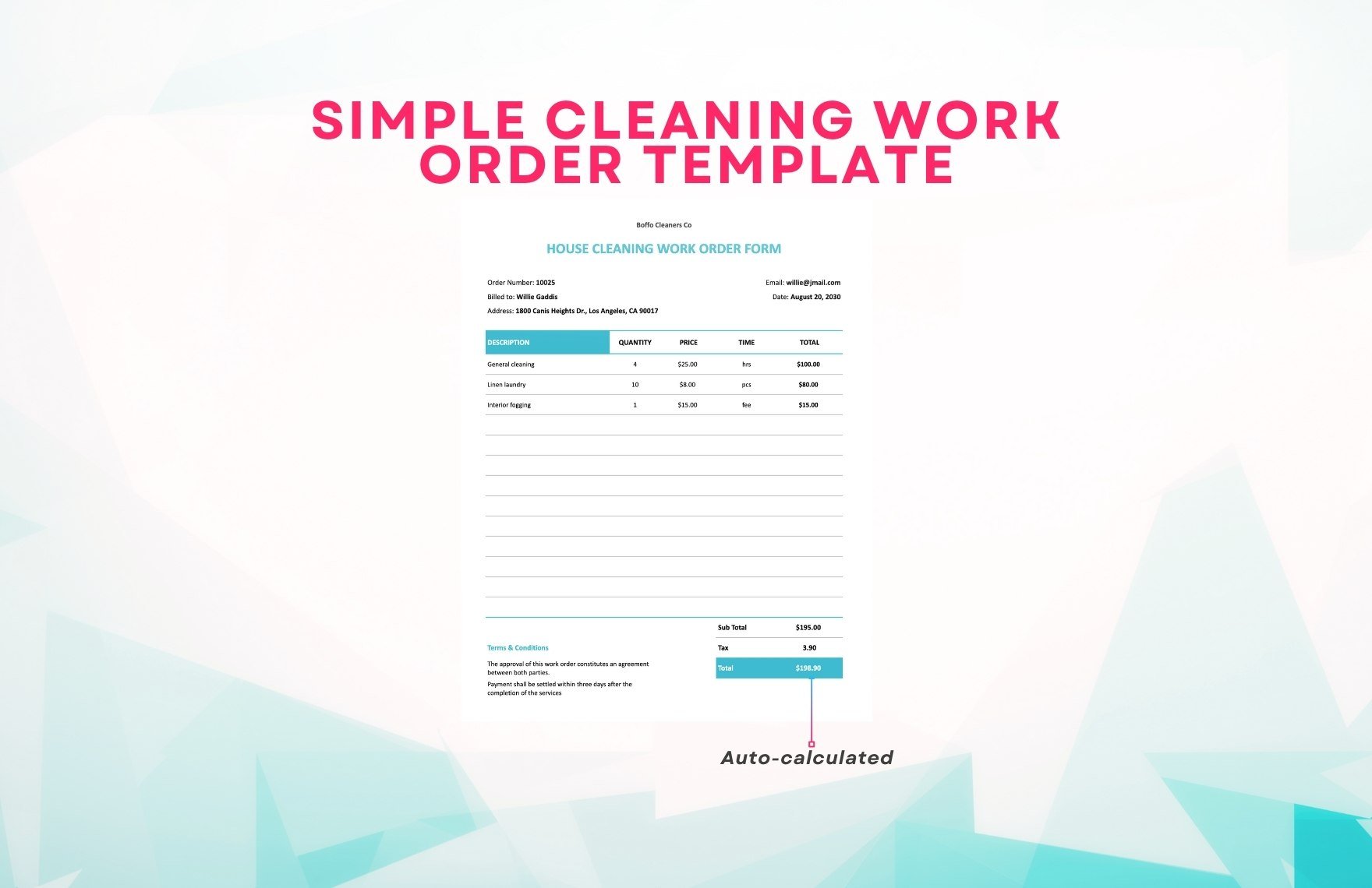 Simple Cleaning Work Order Template