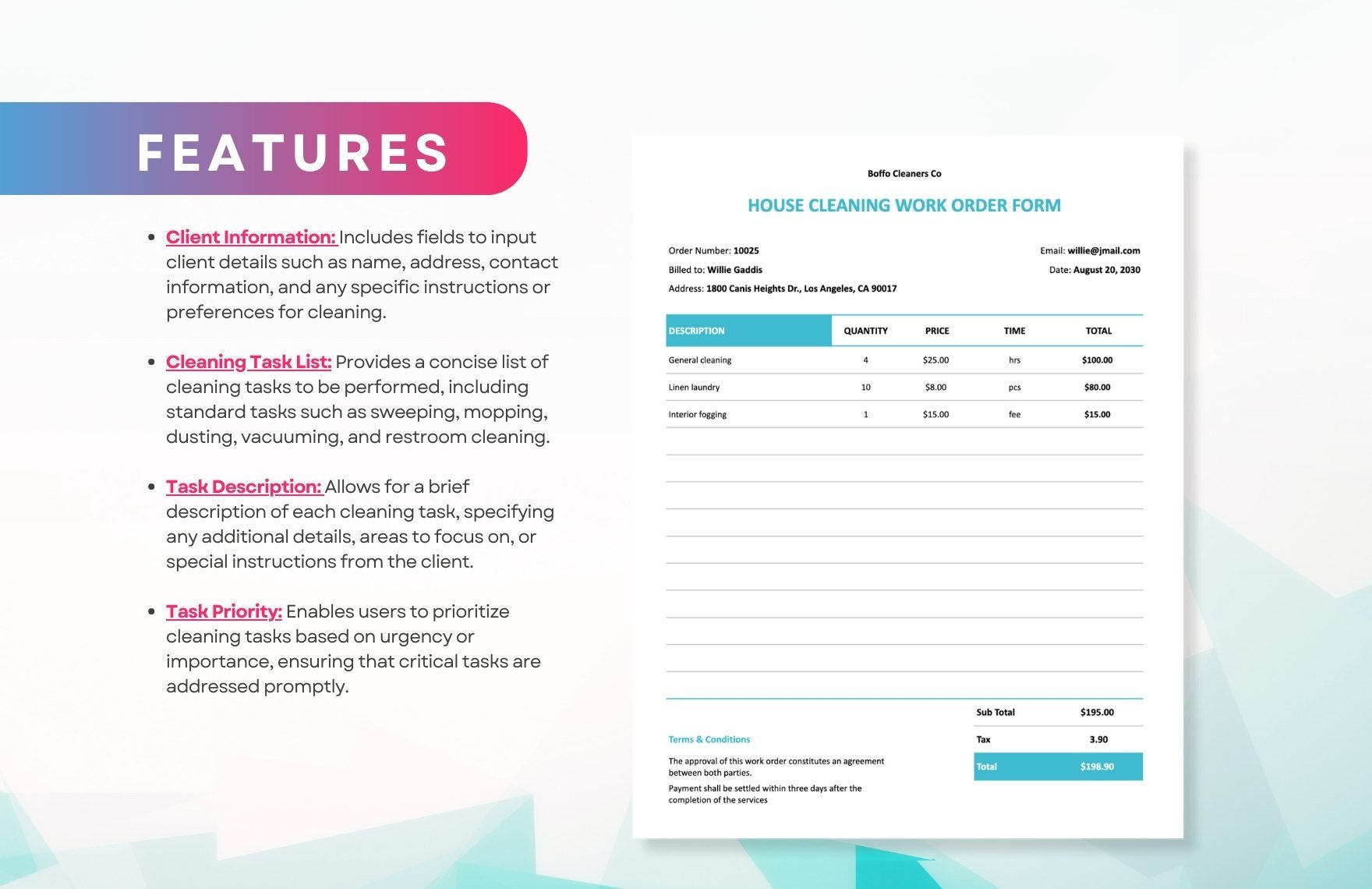 Simple Cleaning Work Order Template