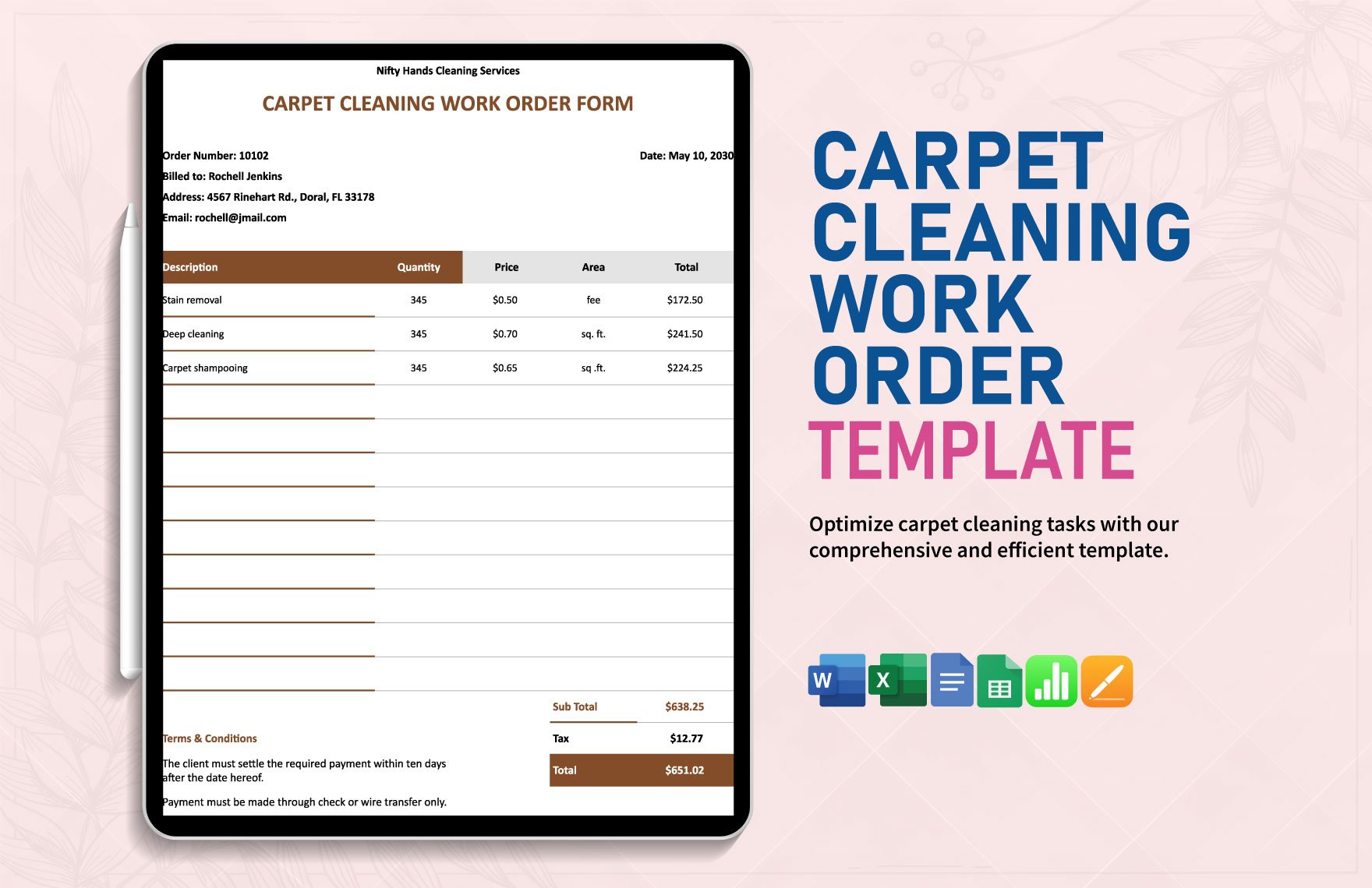 Carpet Cleaning Work Order Template