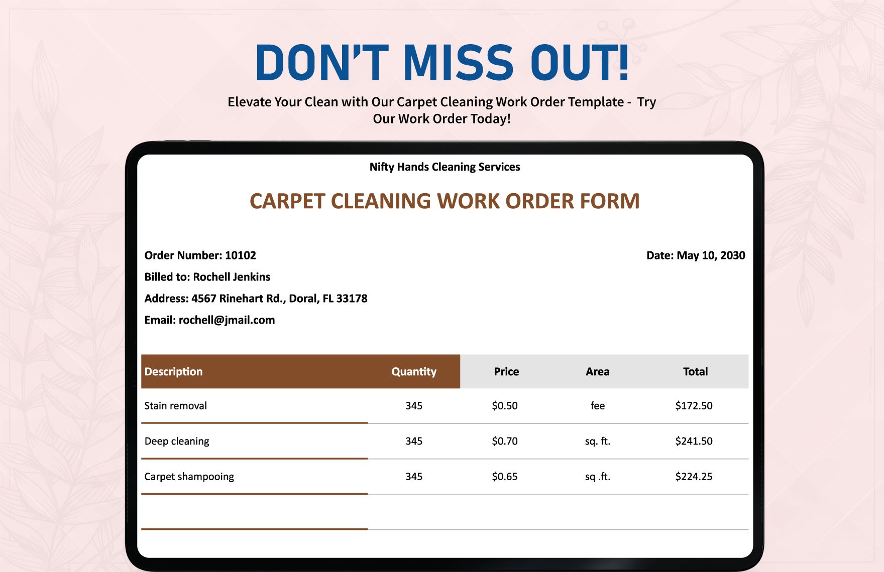 Carpet Cleaning Work Order Template