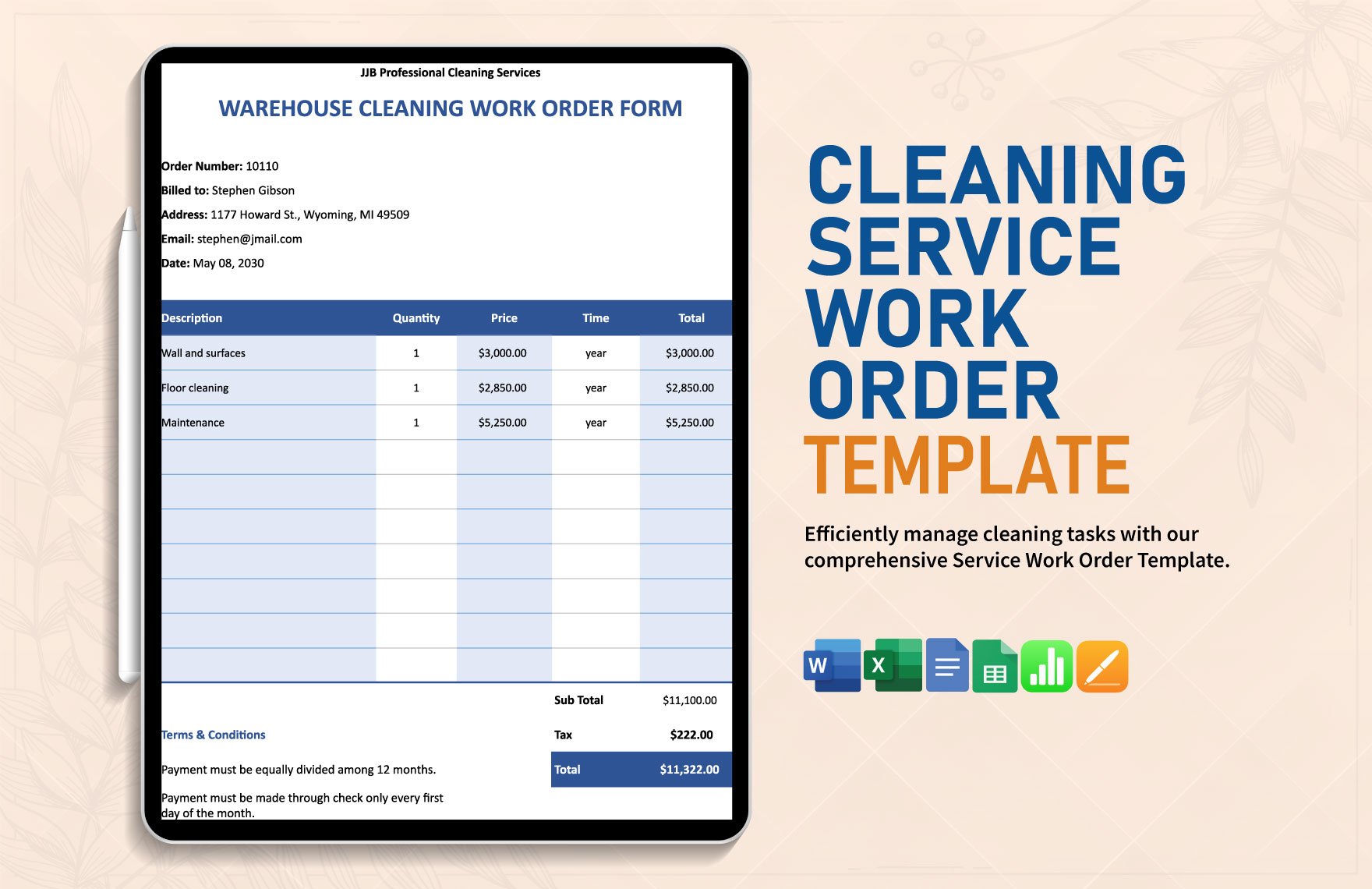 Cleaning Service Work Order Template