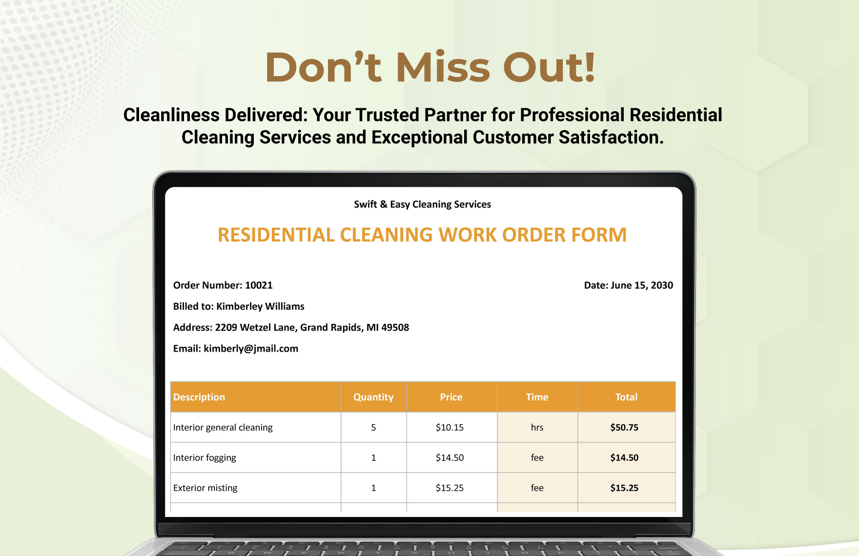 Residential Cleaning Work Order Template