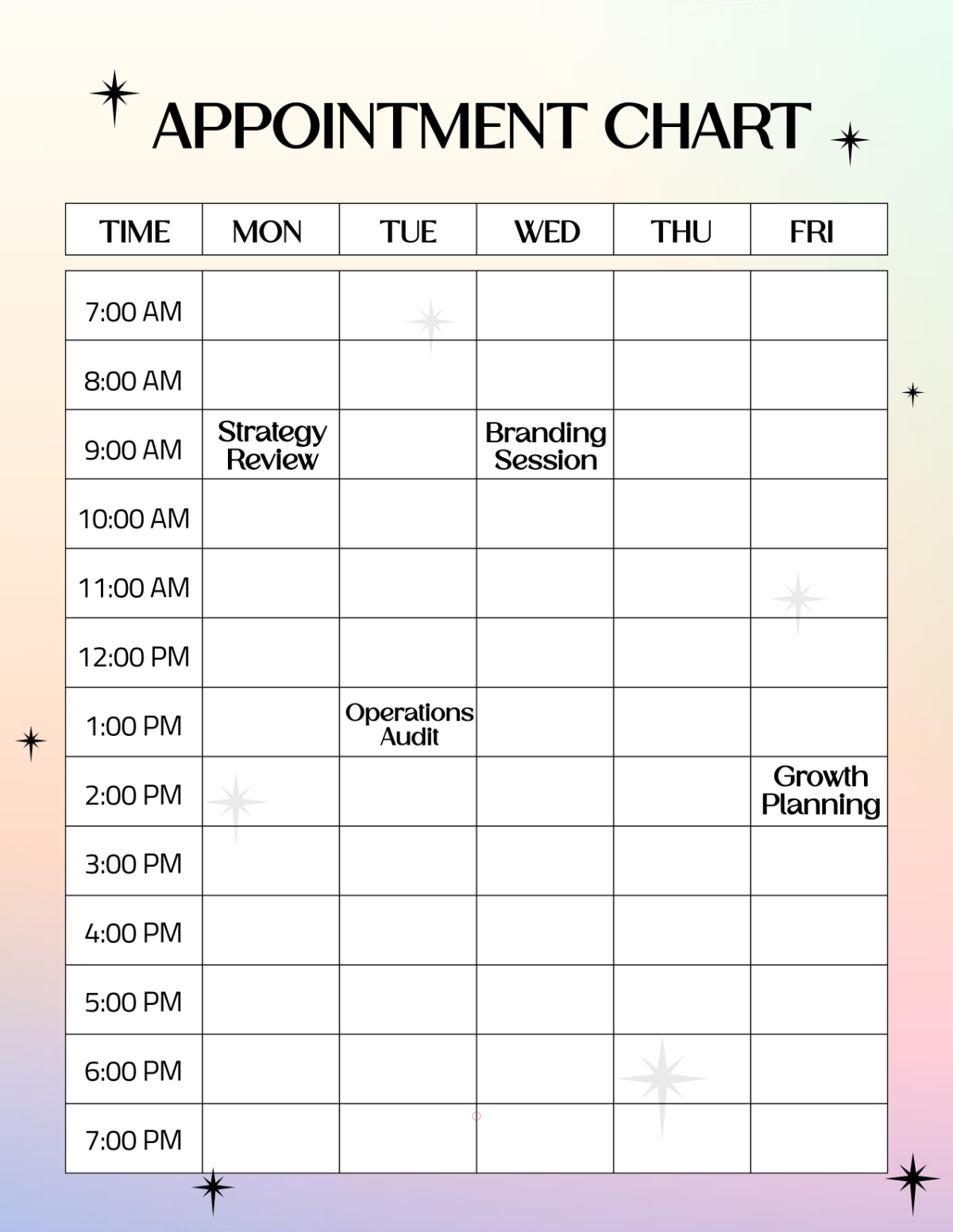 Colorful Appointment Chart Template