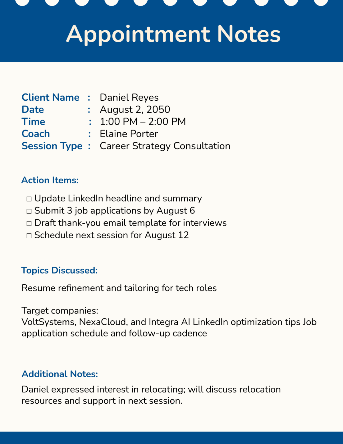 Blue Appointment Notes Template
