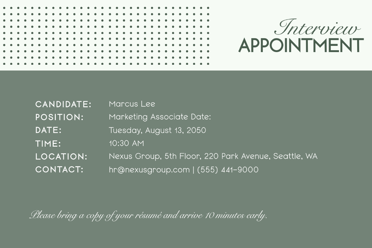 Appointment for Interview Template