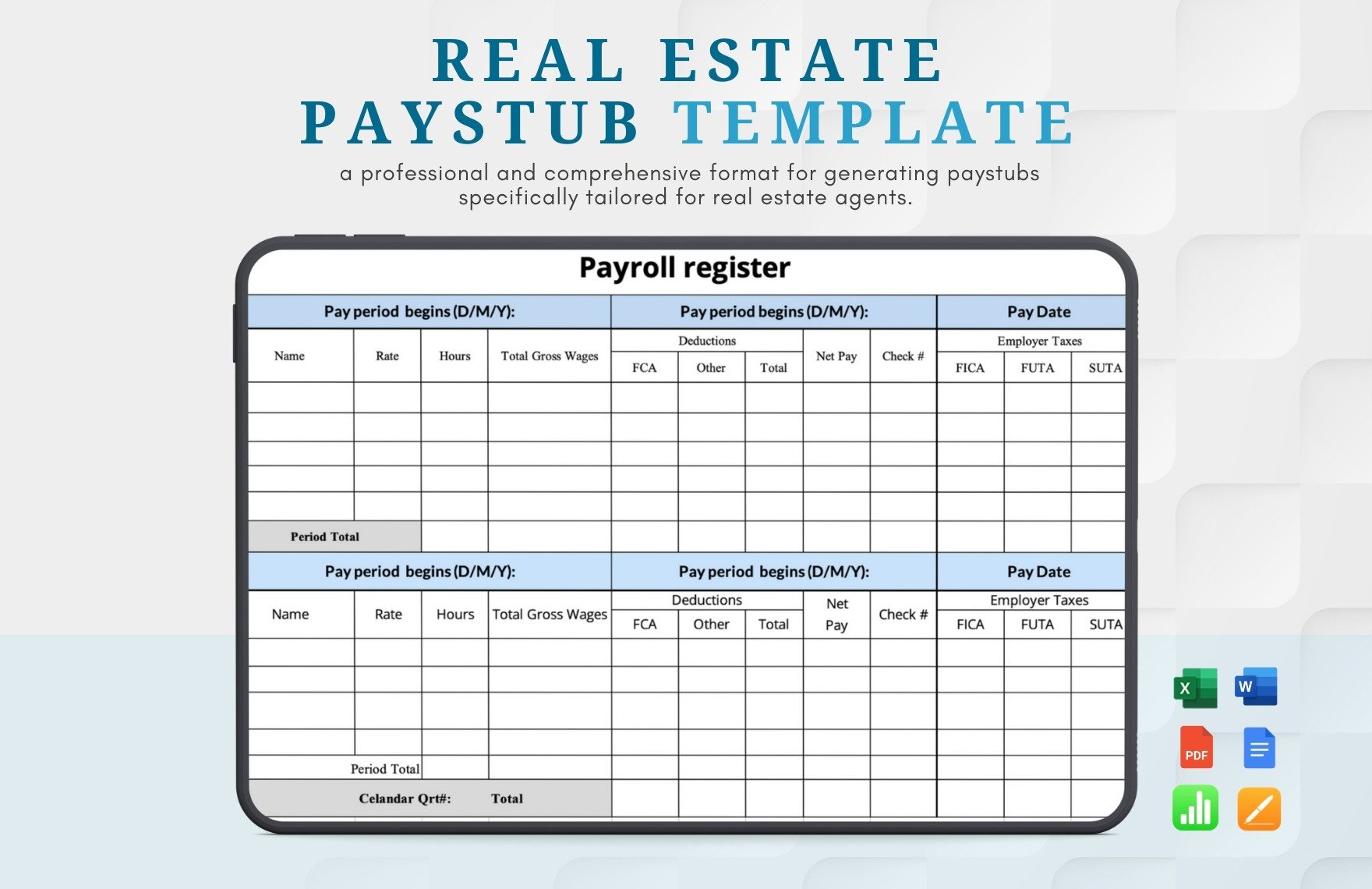Real Estate PayStub Template in Word, Google Docs, Excel, PDF, Apple Pages, Apple Numbers
