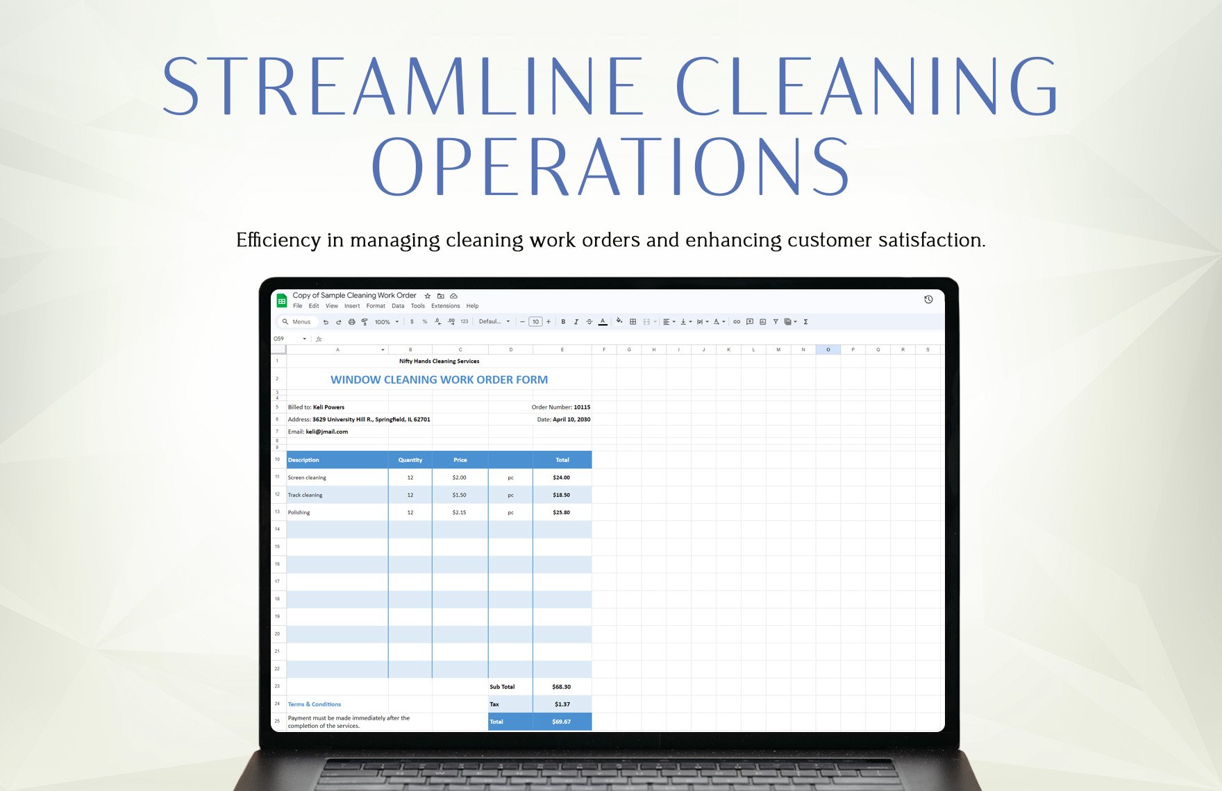 Sample Cleaning Work Order Template