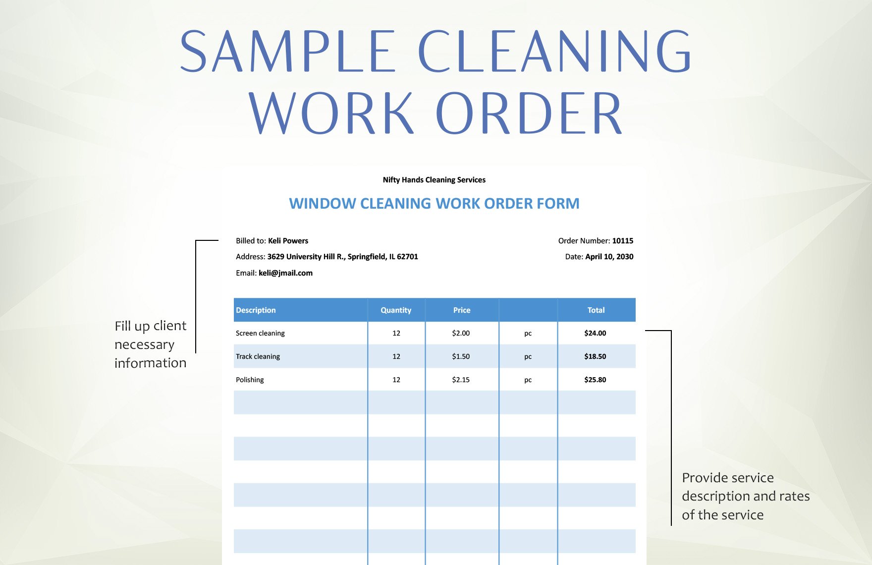 Sample Cleaning Work Order Template