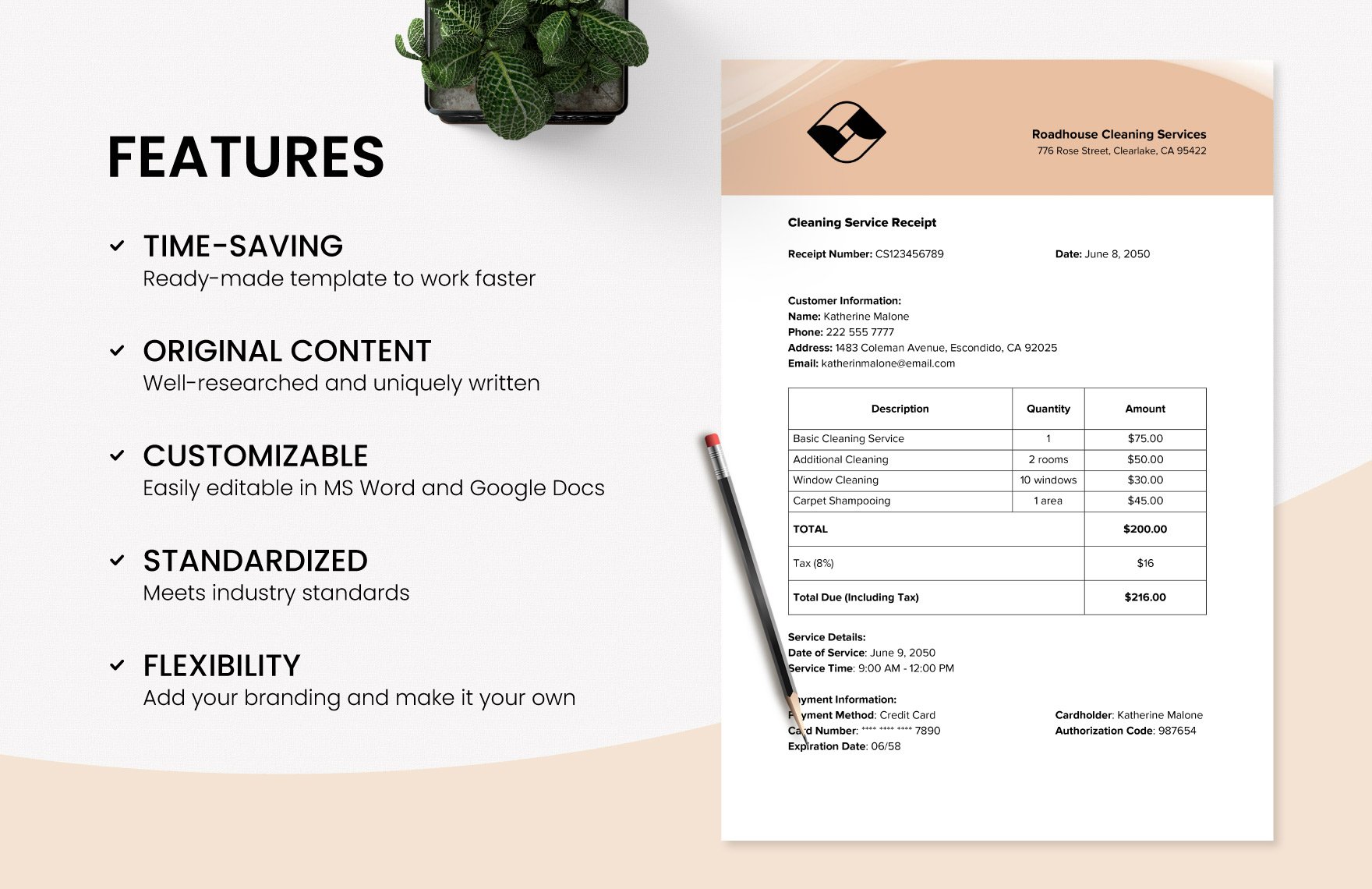 Cleaning Service Receipt Example Template