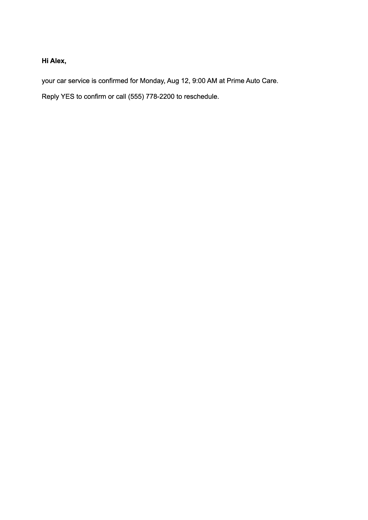 Appointment Text Message Template