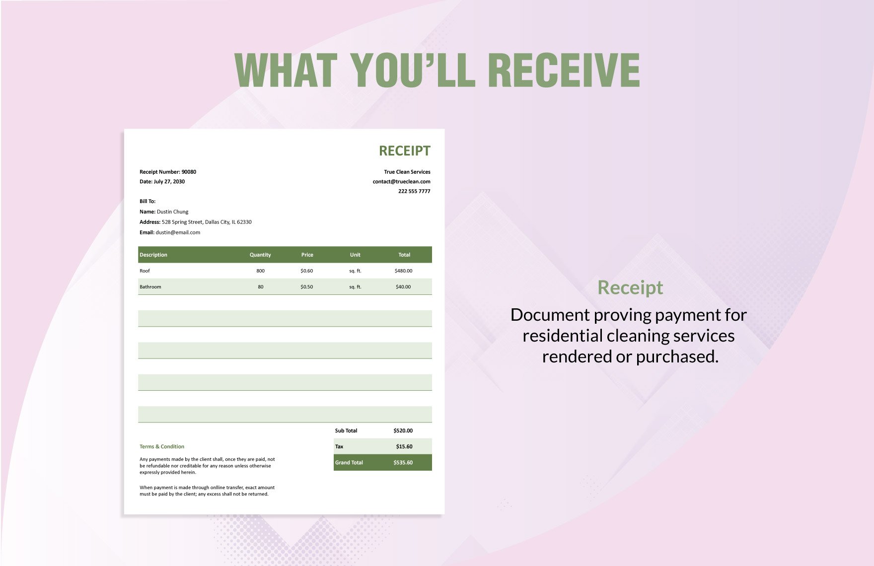 Residential Cleaning Receipt Template