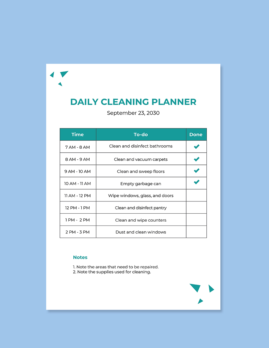 Daily Cleaning Planner Template
