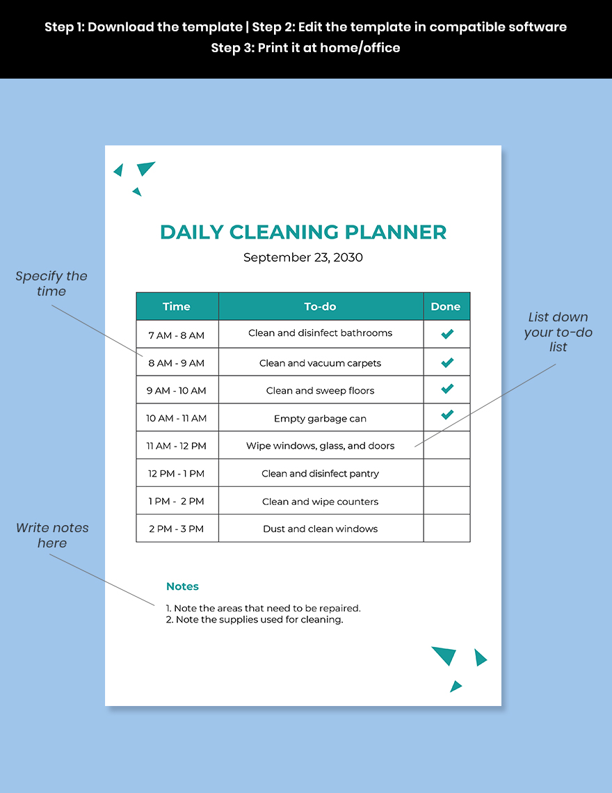 Daily Cleaning Planner Template