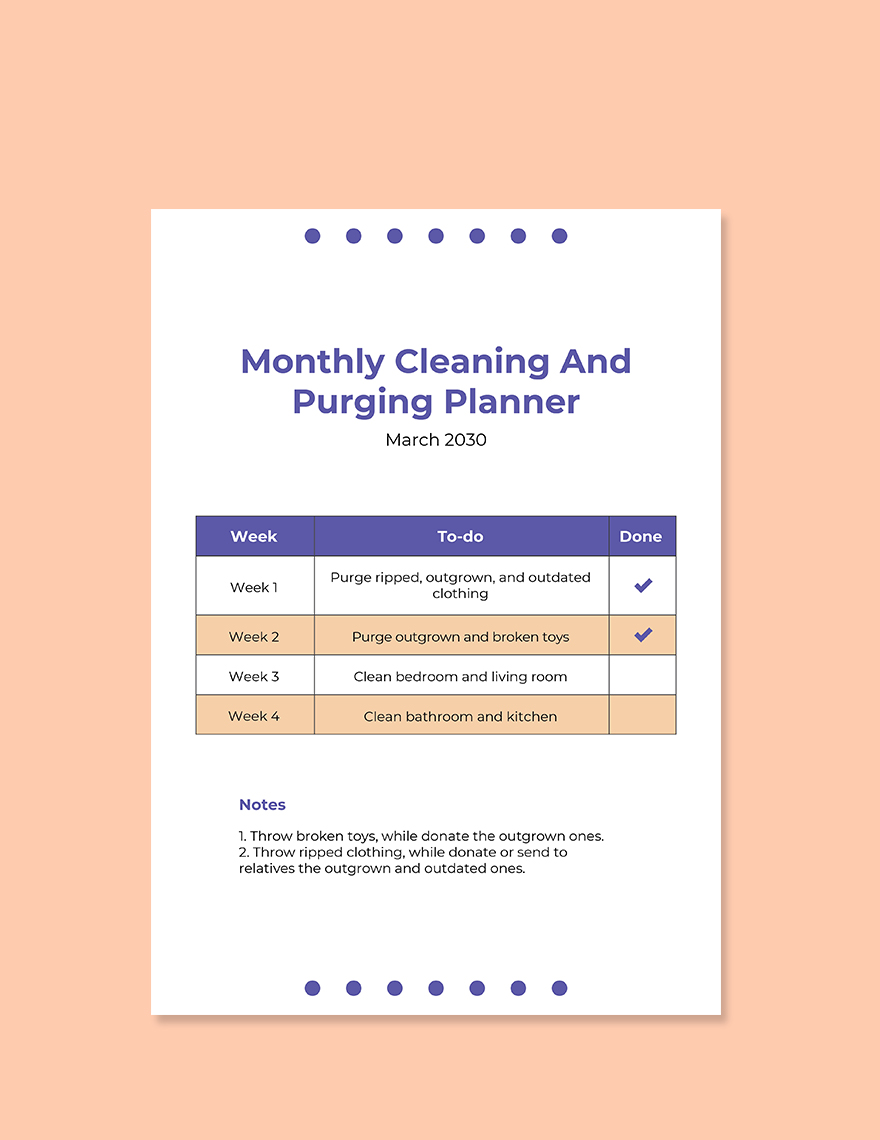 Monthly Cleaning and Purging Planner Template