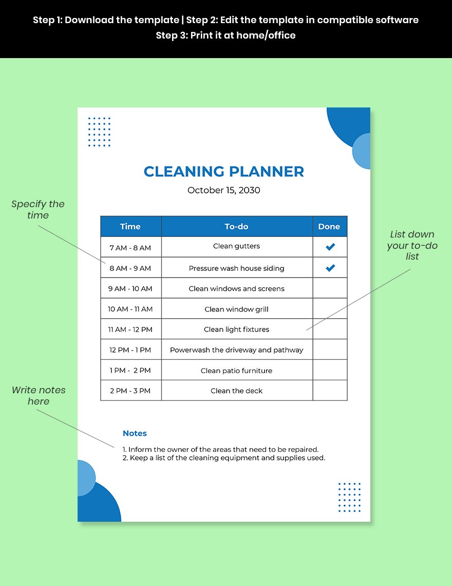 Sample Cleaning Planner Template