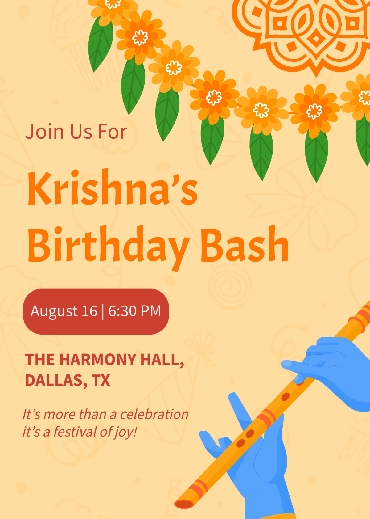Free Janmashtami Party Invitation Template to Edit Online
