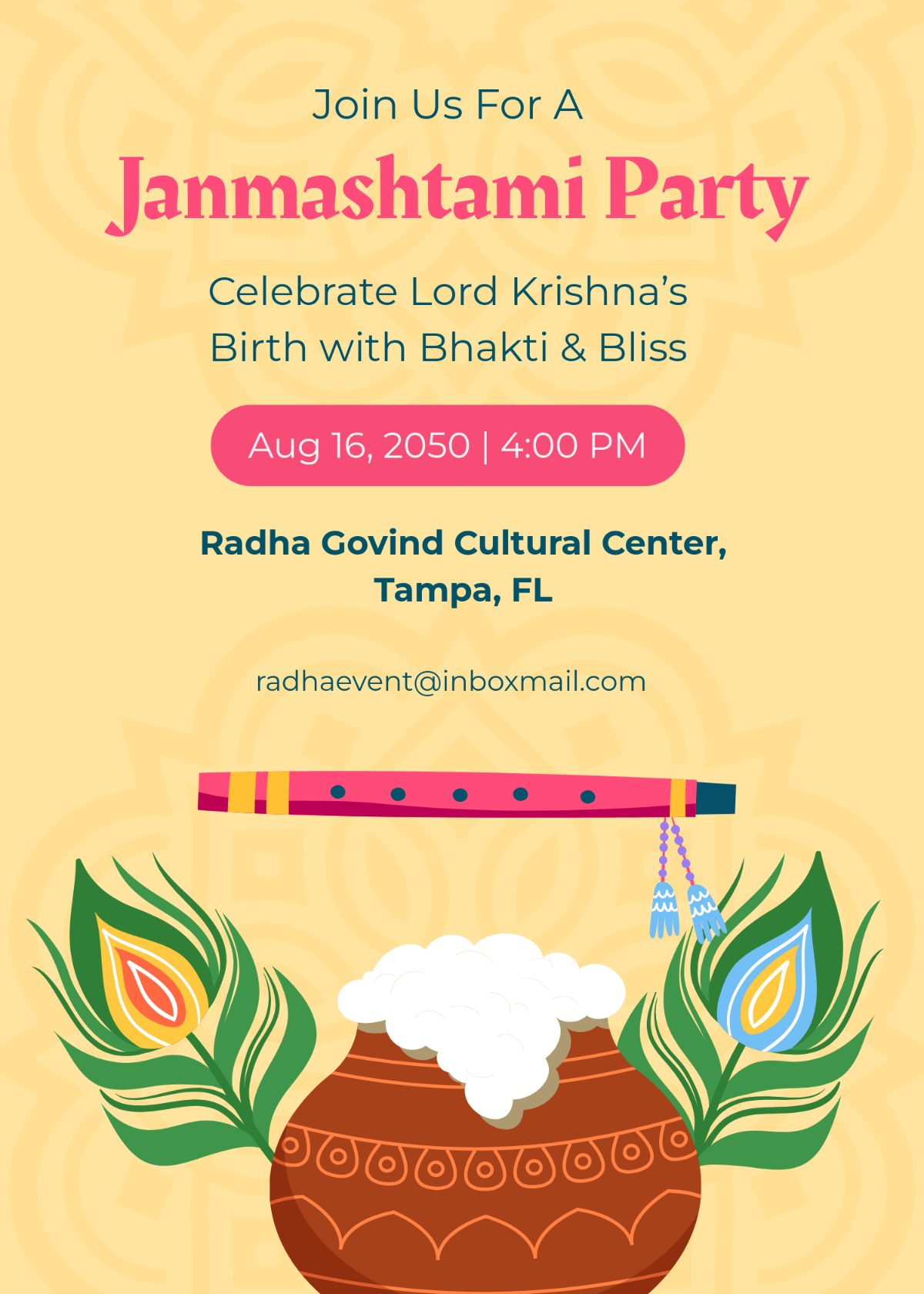 Free Illustrated Janmashtami Invitation Template to Edit Online