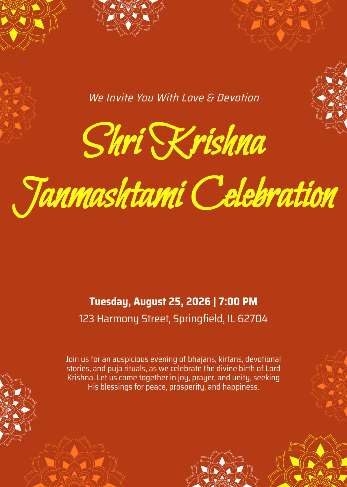 Free Hindi Janmashtami Invitation Template to Edit Online