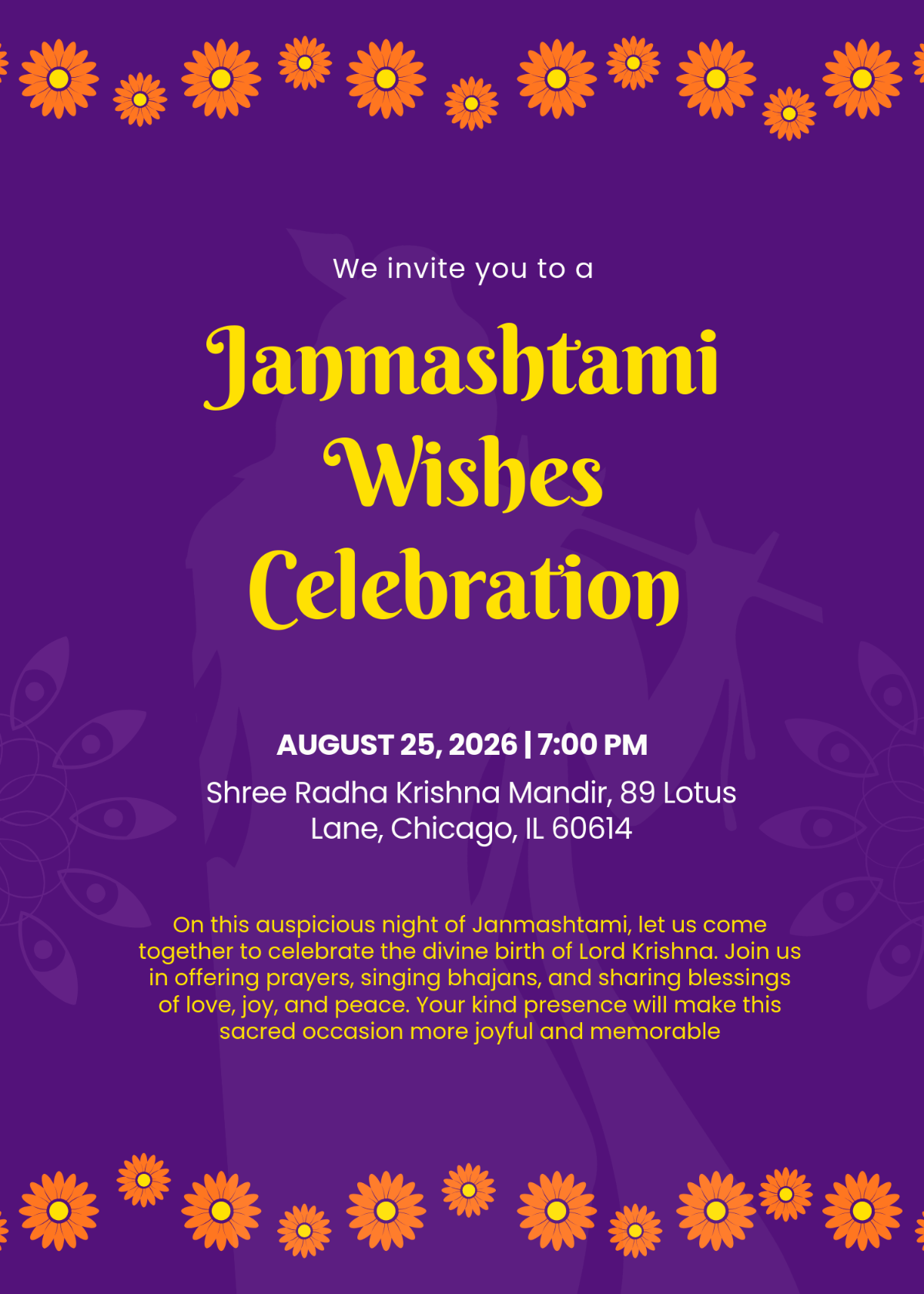 Free Janmashtami Wishes Invitation Template to Edit Online