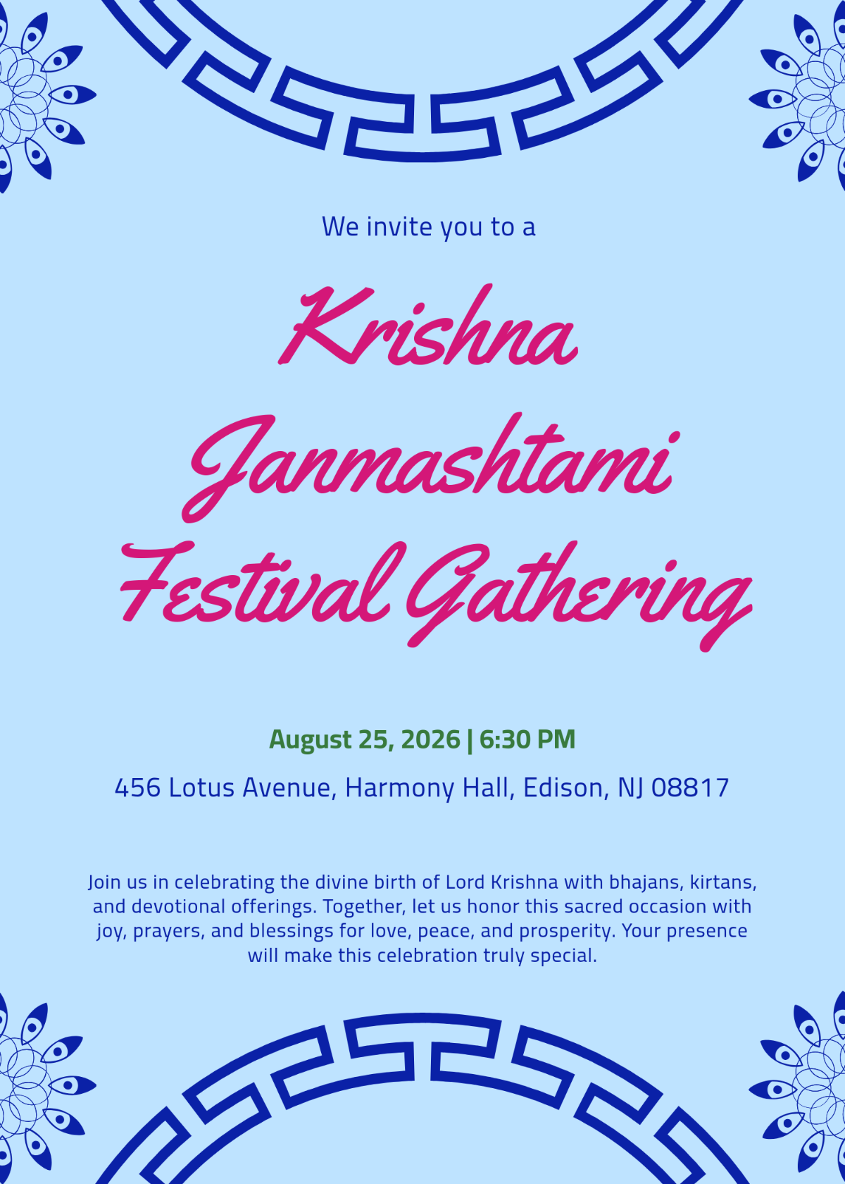 Free Colorful Janmashtami Festival Invitation Template to Edit Online