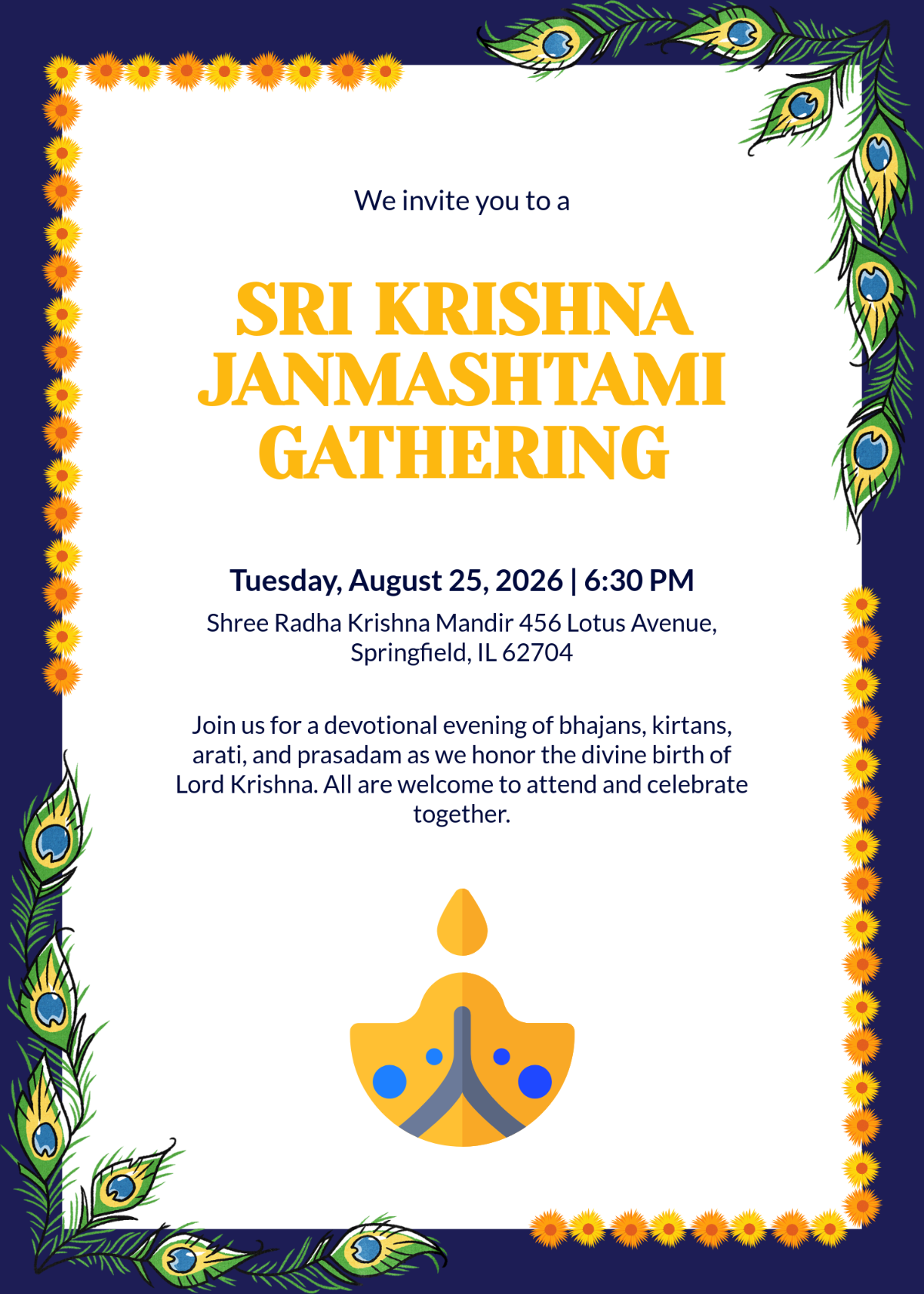 Free Simple Janmashtami Invitation Flyer Template to Edit Online