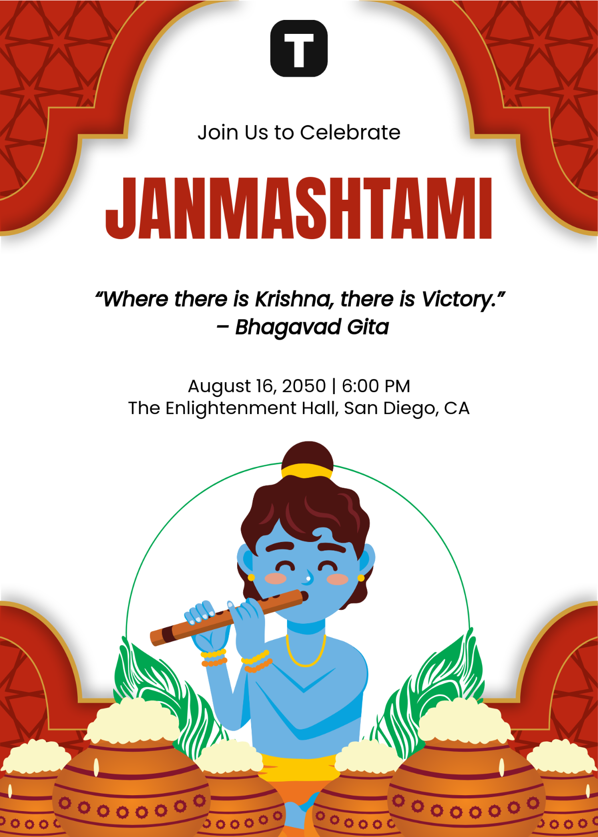 Modern Janmashtami Invitation Template to Download