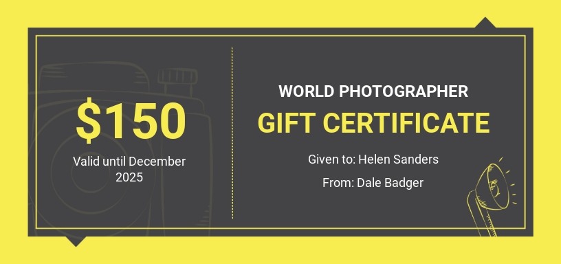 Photography School Gift Certificate Template - Word