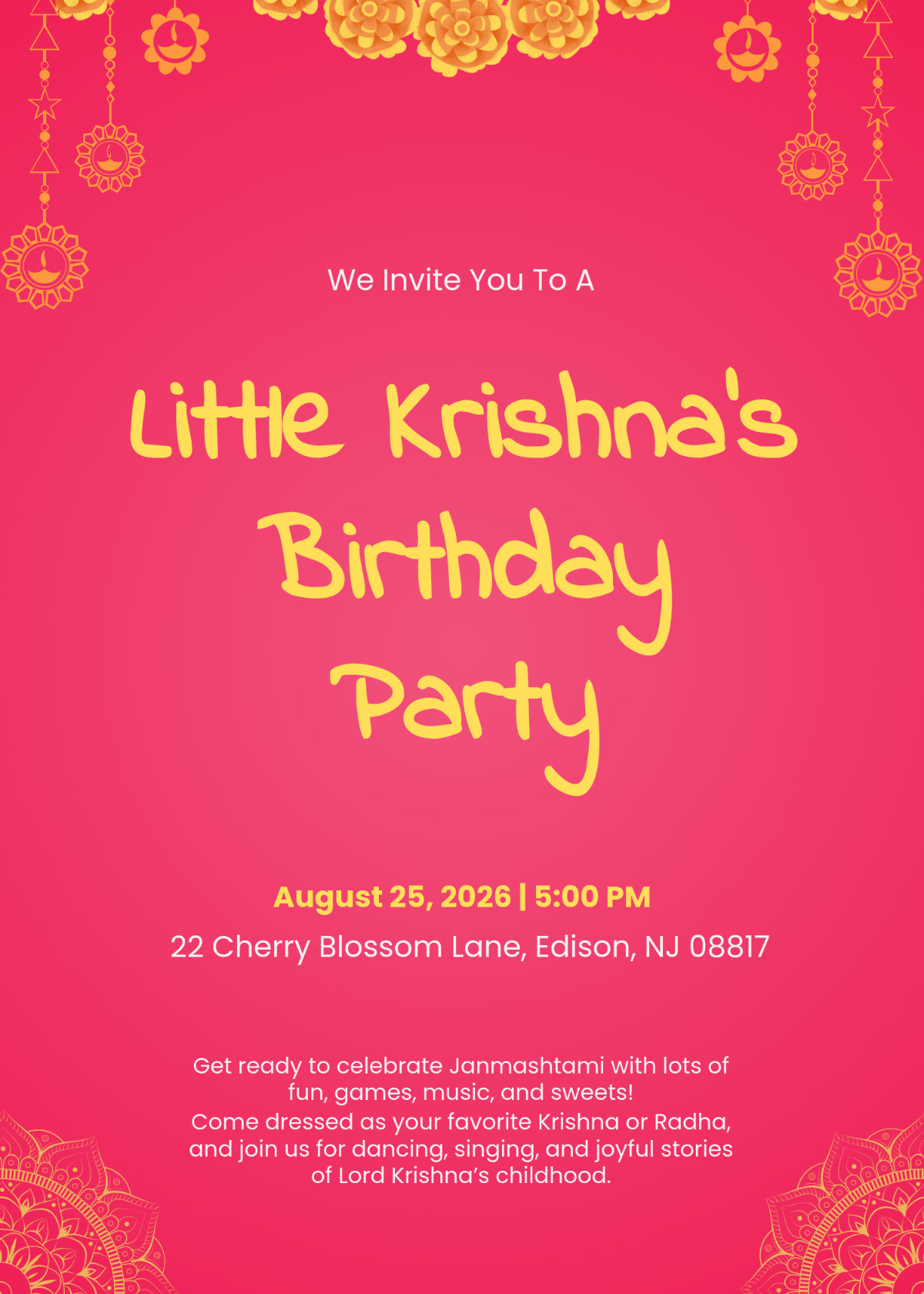 Free Janmashtami Invitation for Kids Template to Edit Online