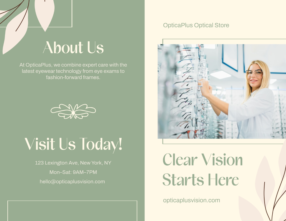 Free Optical Store Brochure Template to Edit Online