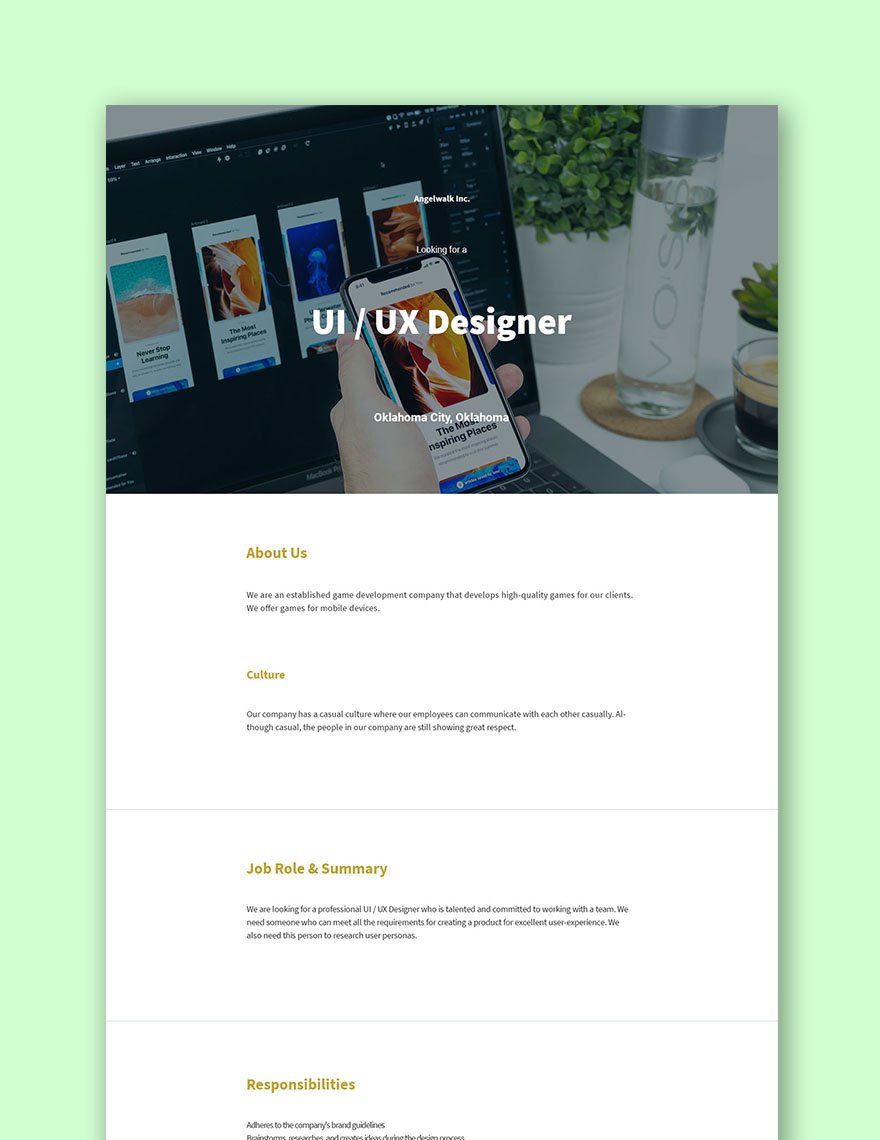 Professional UI UX Designer Job Description Template