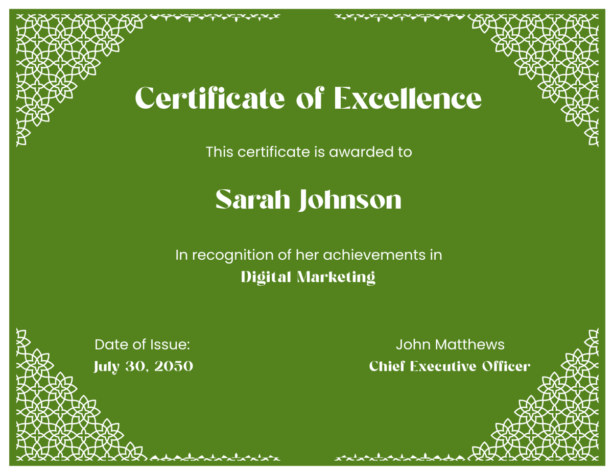 Free Green and White Arabic Certificate Template