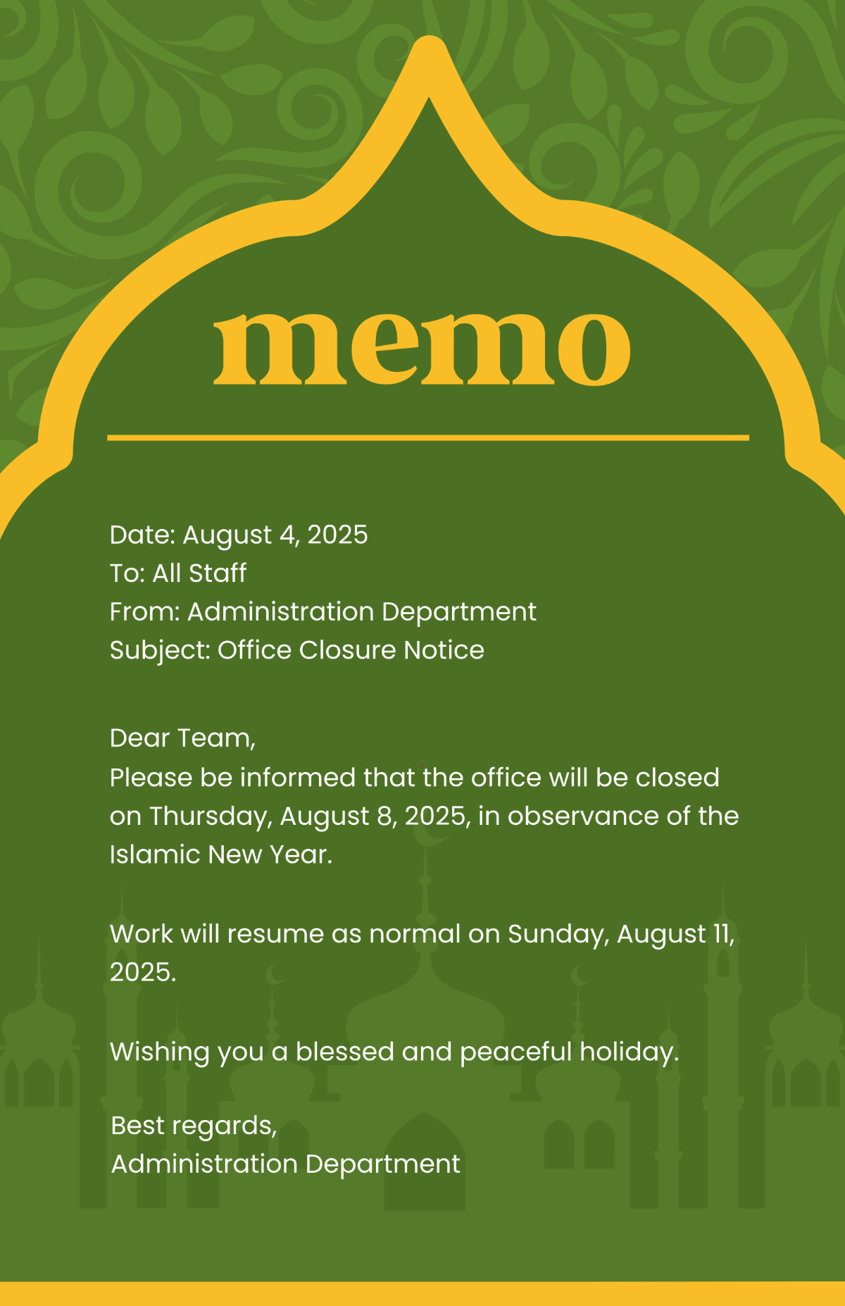 Free Traditional Arabic Memo Template