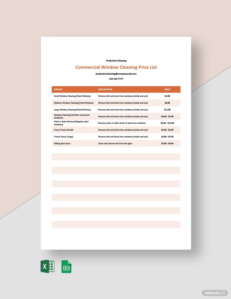 Commercial Window Cleaning Price List Template