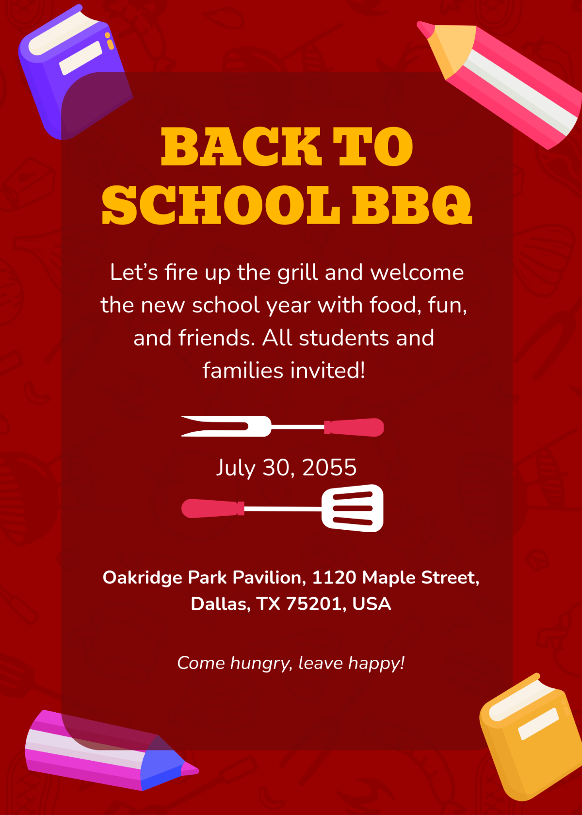 Free Modern Back To School BBQ Invitation Template