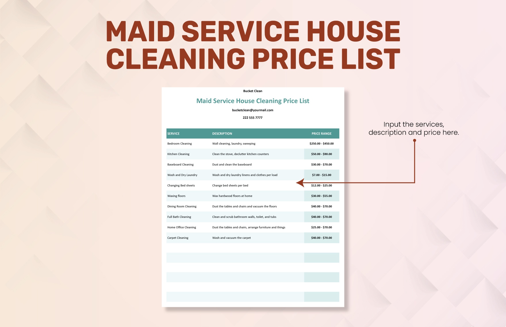 Maid Service House Cleaning Price List Template