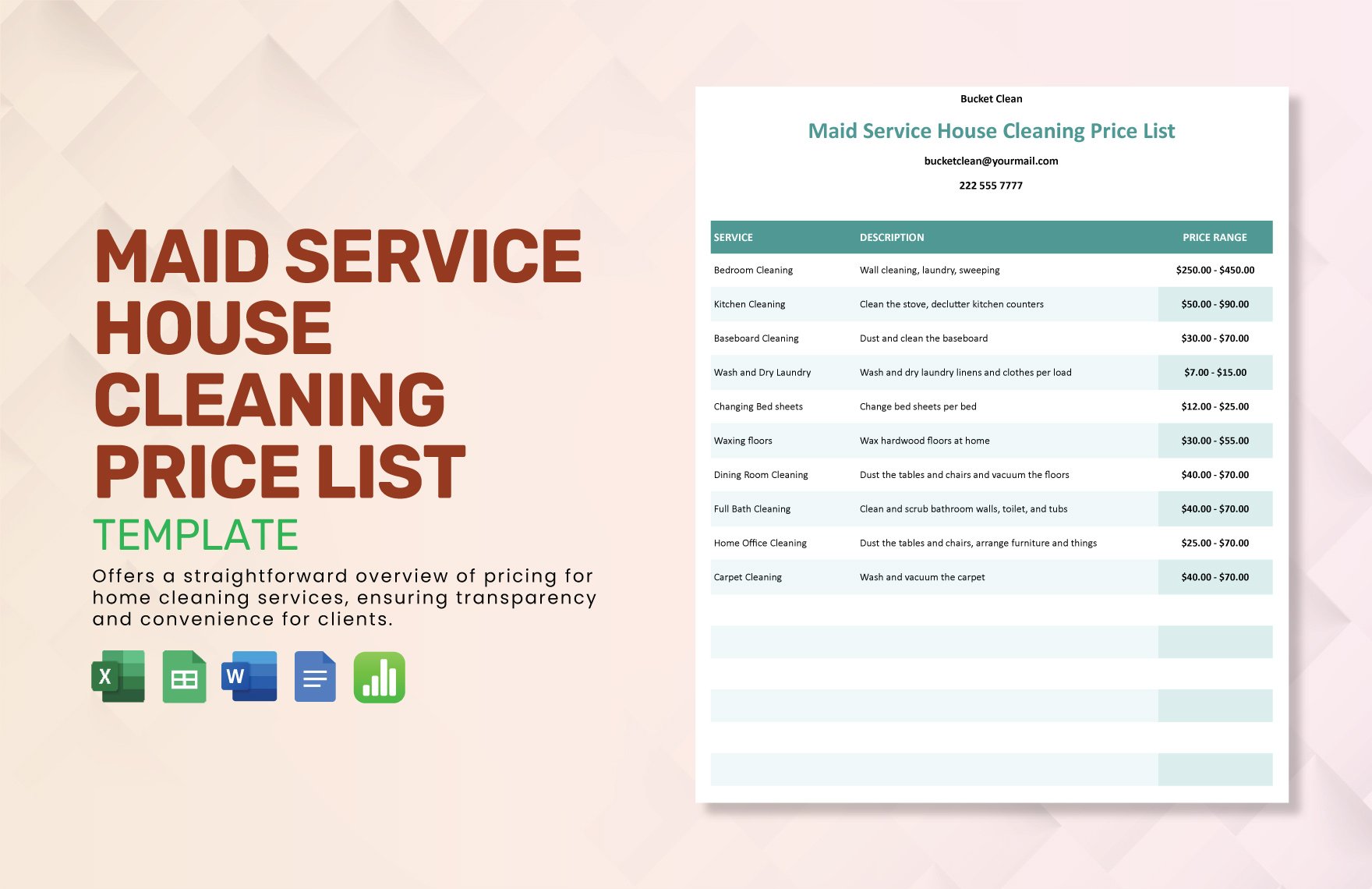 Maid Service House Cleaning Price List Template