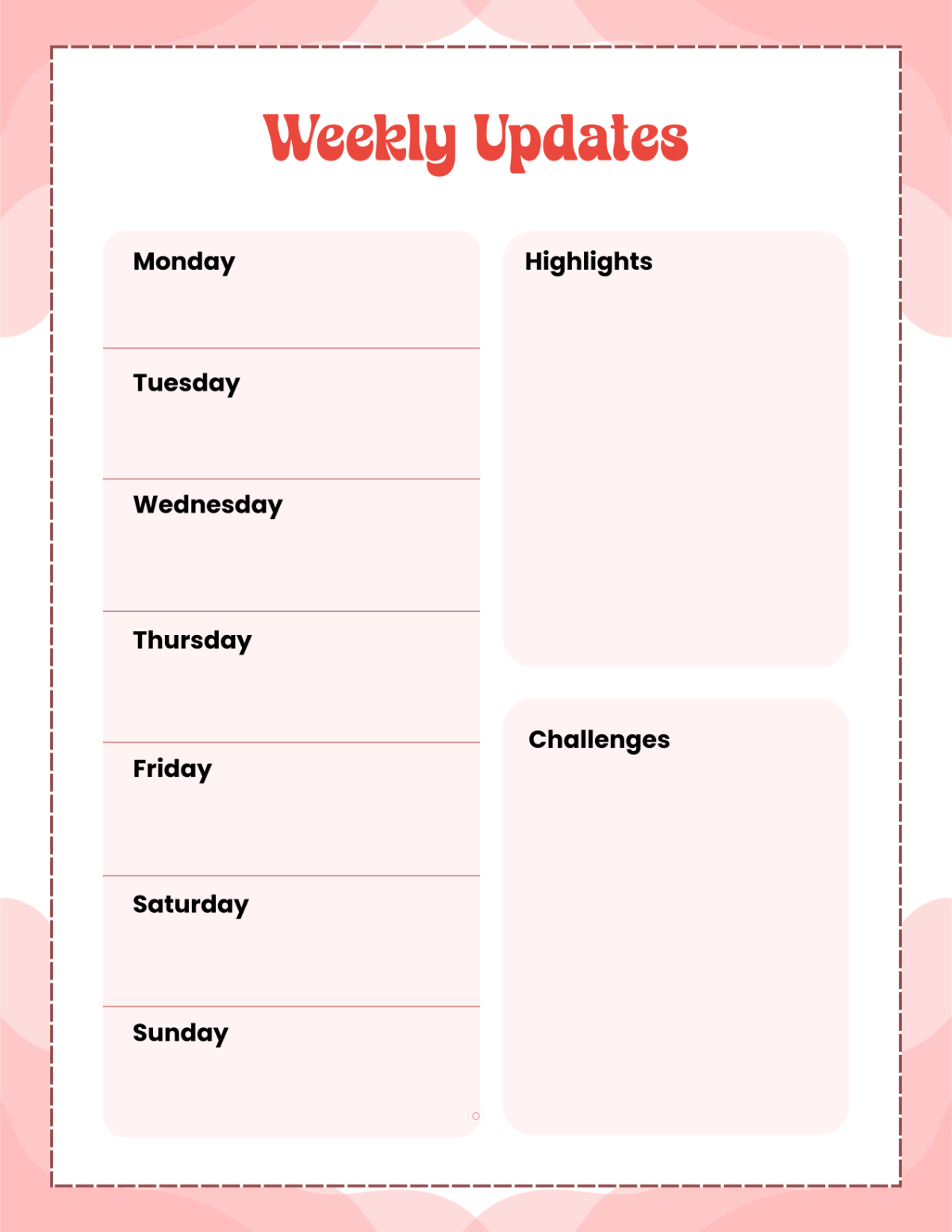 Printable Weekly Updates Template to Download