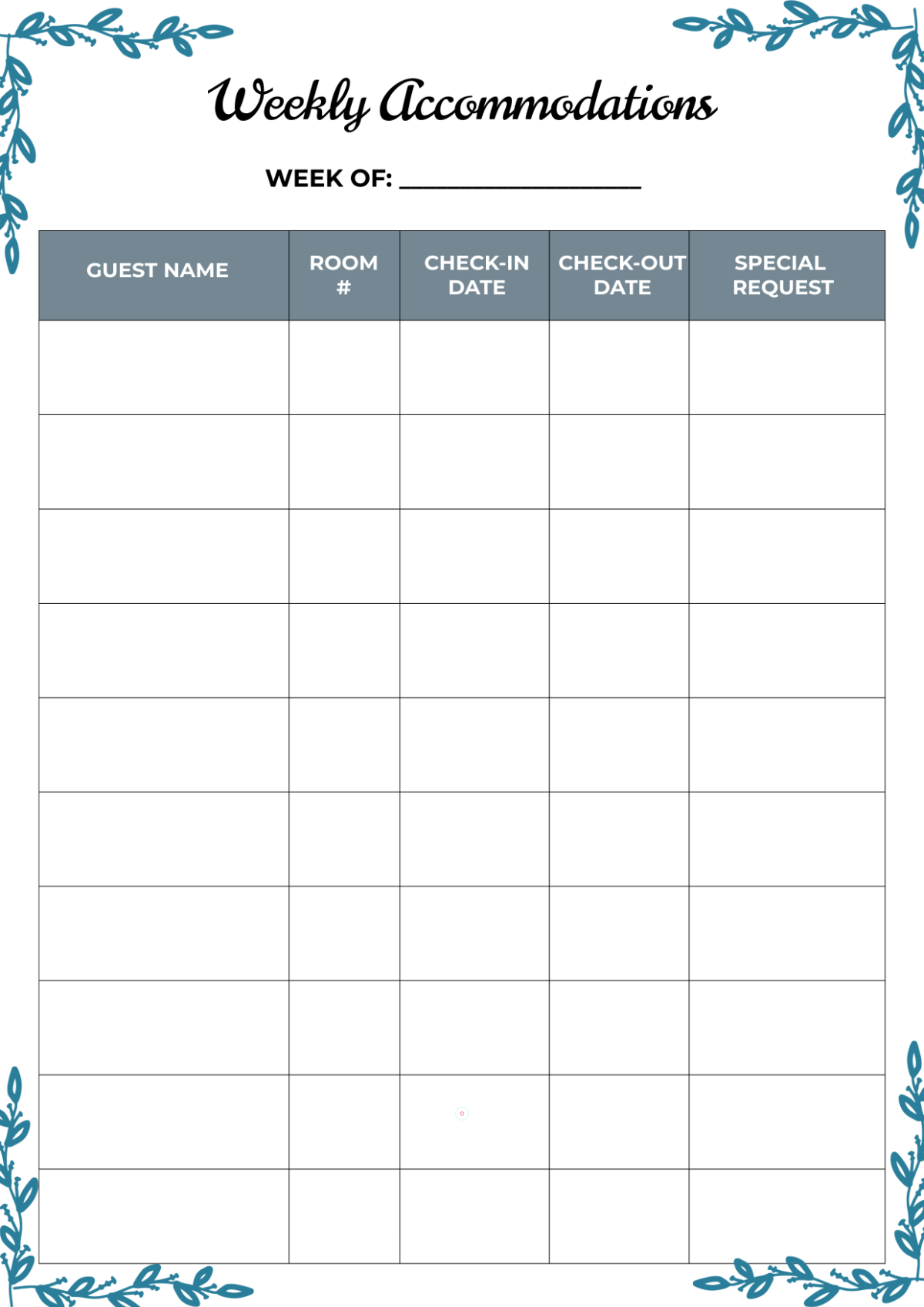 Weekly Accommodation Template to Download